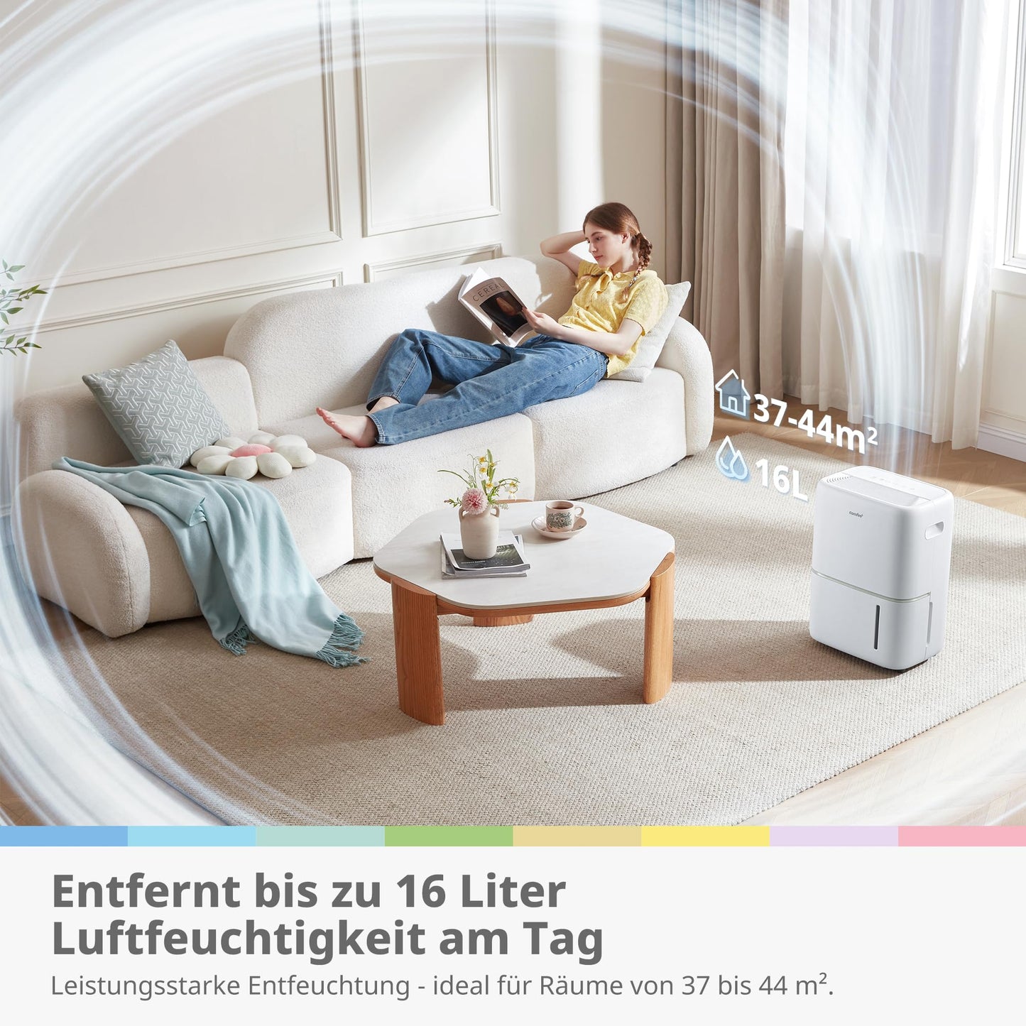Comfee dehumidifier 16L/24h, room size approx. 80m³ (32m²), APP-enabled, smart mode, timer 24H, water tank 5L, against moisture, CDDKE-16DEN7 (EU) - CDDKE-16DEN7(EU)