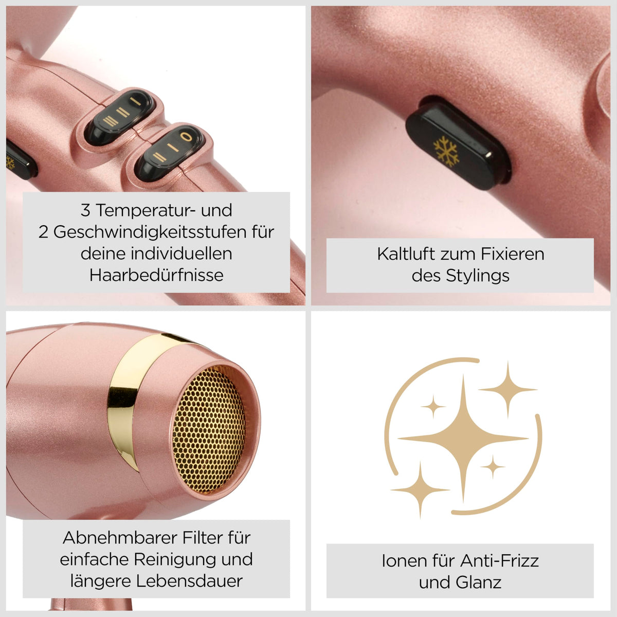 BaByliss Uscător de păr Rose Gold – 2100W Uscător profesional Ionic, uscător de călătorie ușor, uscare rapidă datorită tehnologiei ceramice, 3 niveluri de temperatură și 2 viteze, argintiu, 5336PE - 5336PSDE