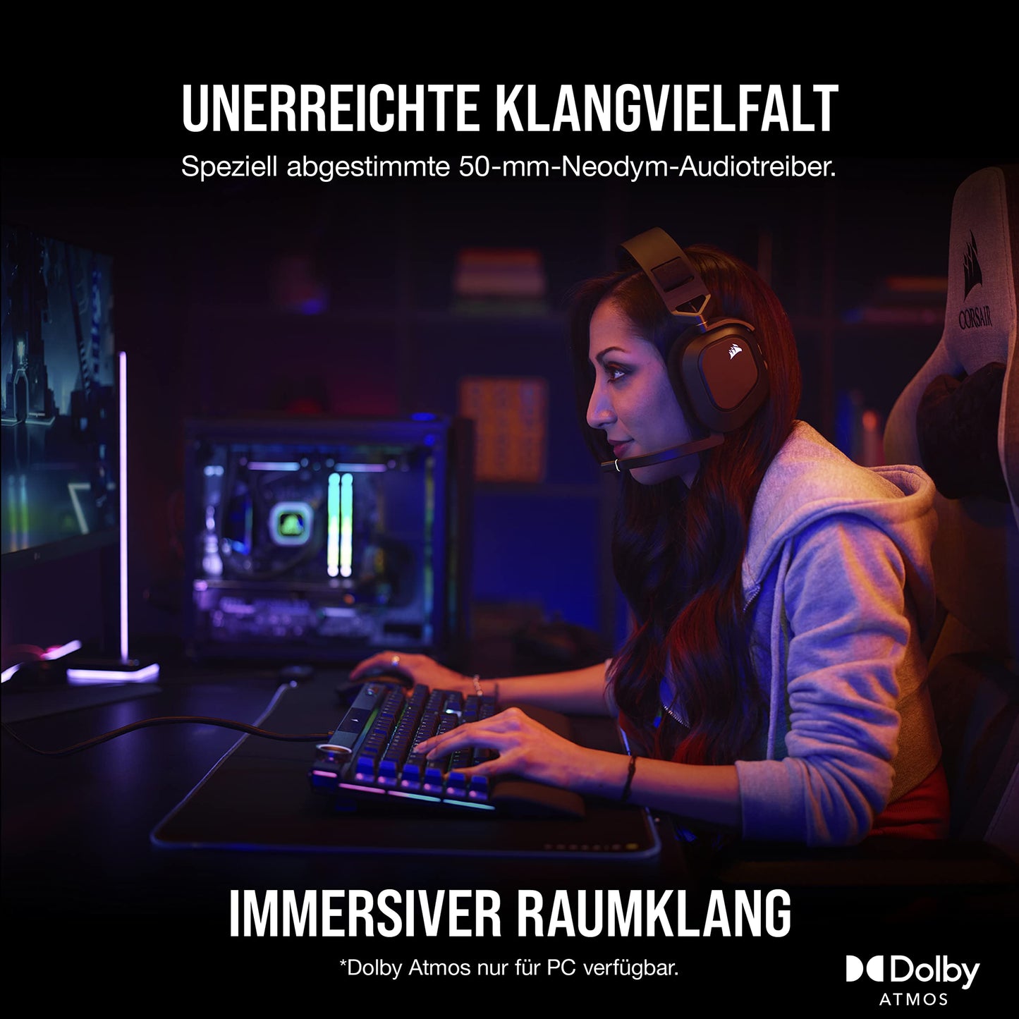 Corsair HS80 RGB Wireless Multiplatform Gaming Headset - Dolby Atmos - Omnidirectional Microphone - iCUE Compatible - PC, Mac, PS5, PS4 - Carbon - CA-9011235-EU
