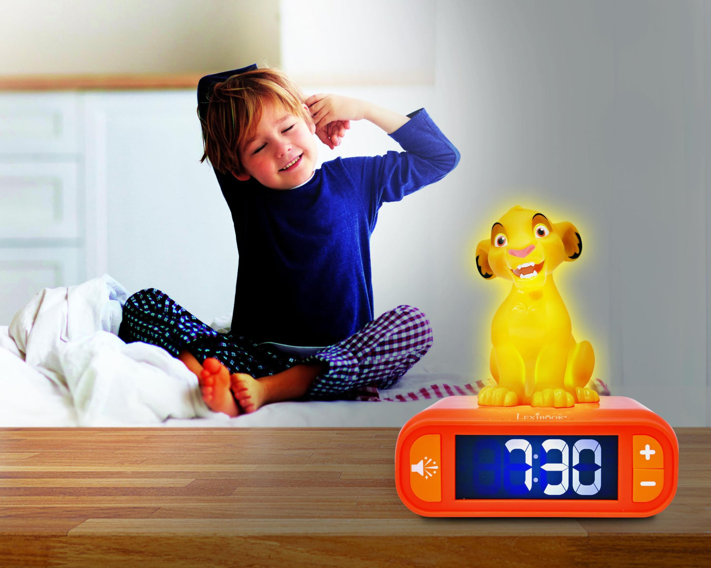 Lexibook, Disney The Lion King, Simba Night Light Alarm Clock, Sounds and Melodies, LCD Screen with Backlight, Illumination, Snooze Function, Yellow/Orange, RL800ANLXB