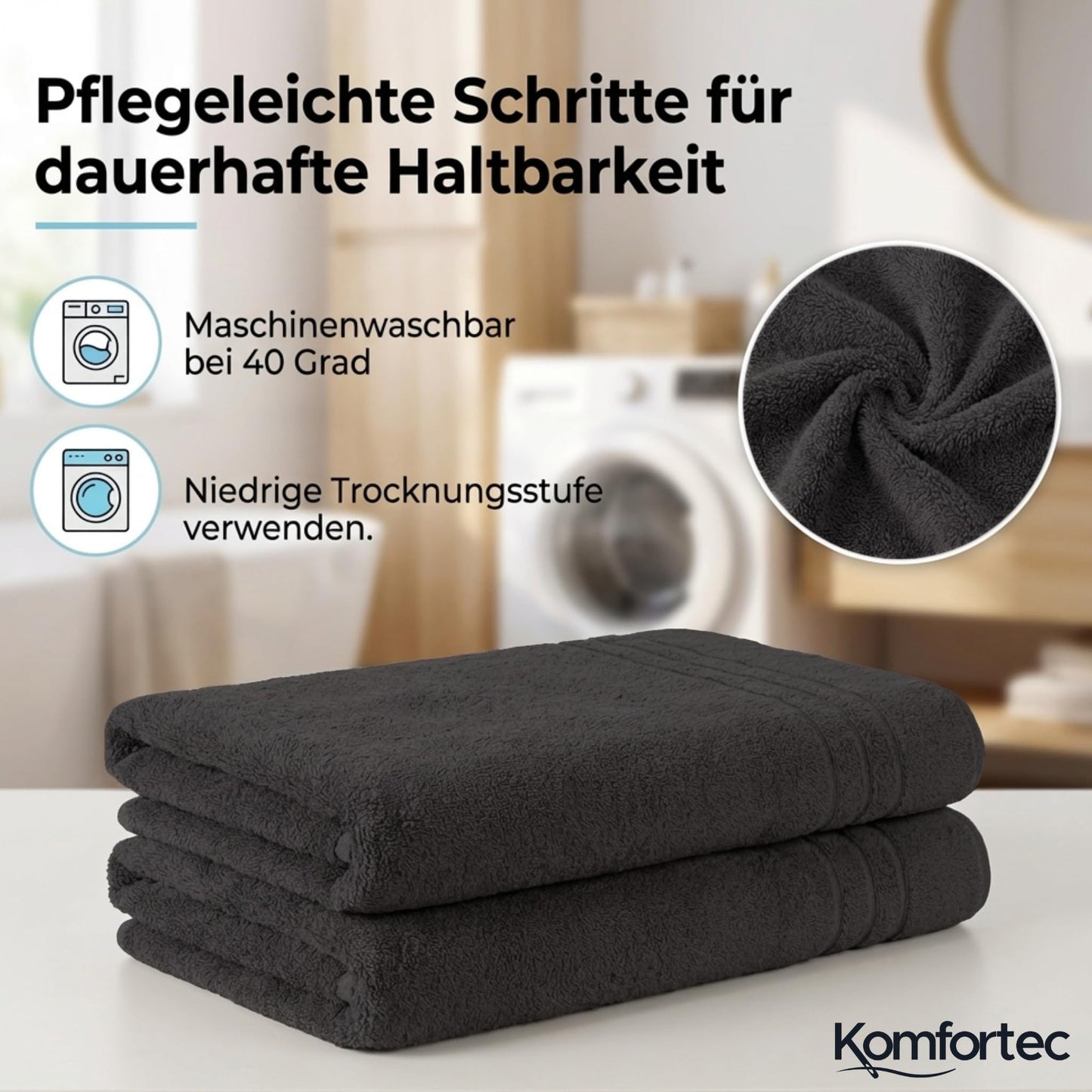 Komfortec 2 sauna towel set 80x200 cm, large sauna towels made of 100% cotton, sauna towels, fluffy and absorbent, quick-drying, black - 2er-80x200-schwarz