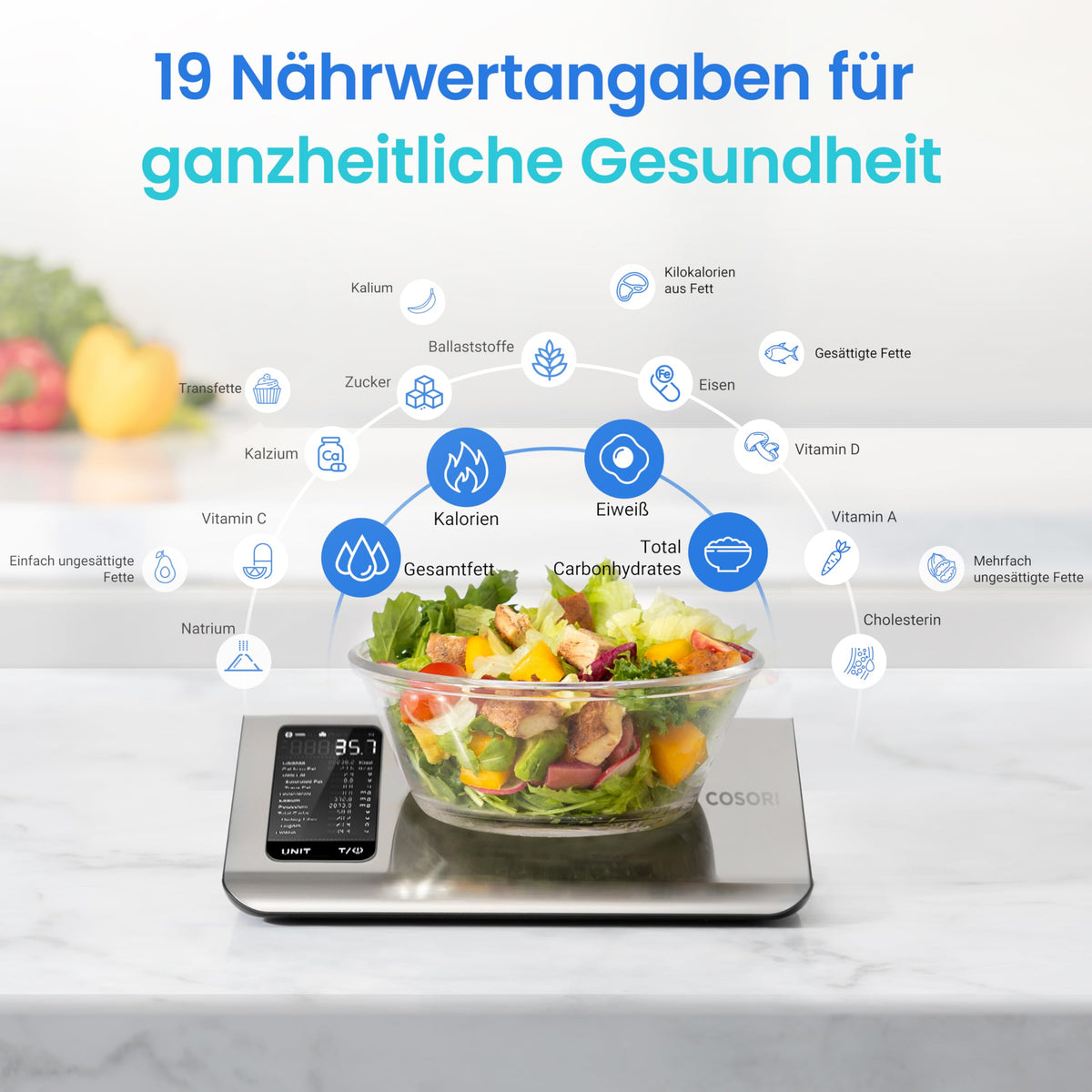 Cosori Stainless Steel Digital Kitchen Scale, Kitchen Scale with APP Nutritional Calculation - CNS-R101S