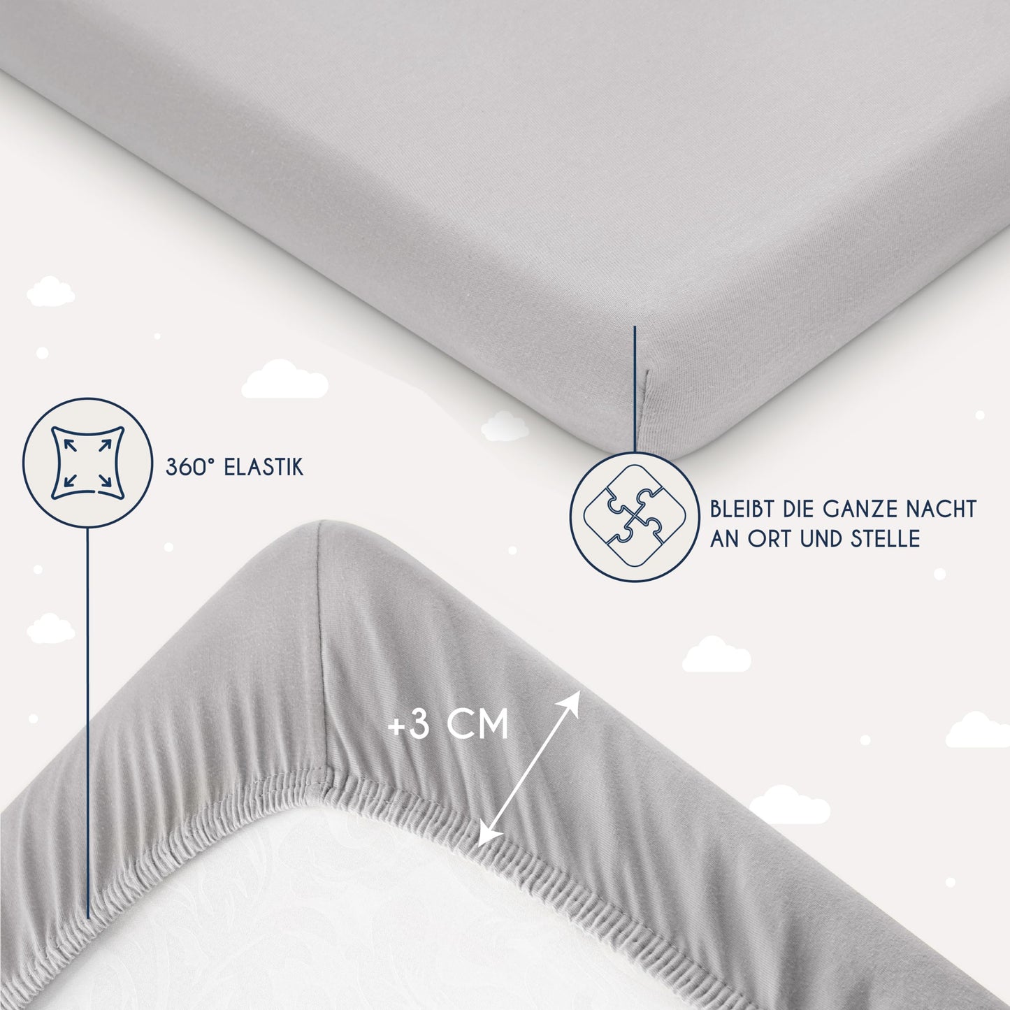 Dreamzie - Fitted sheets 60 x 120 cm pack of 2 cotton jersey white and gray - elastic - with all-round elastic - Oeko-Tex certified - DHC_2x60x120_WhGr_2