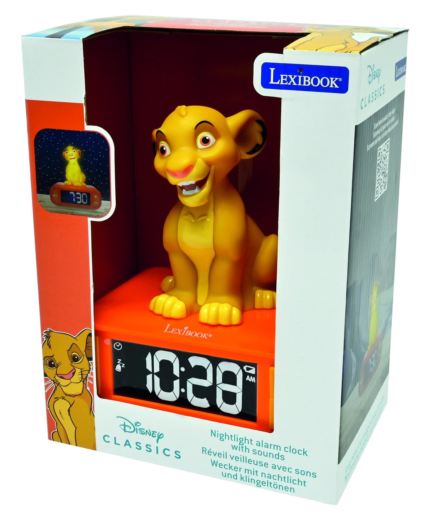 Lexibook, Disney The Lion King, Simba Night Light Alarm Clock, Sounds and Melodies, LCD Screen with Backlight, Illumination, Snooze Function, Yellow/Orange, RL800ANLXB