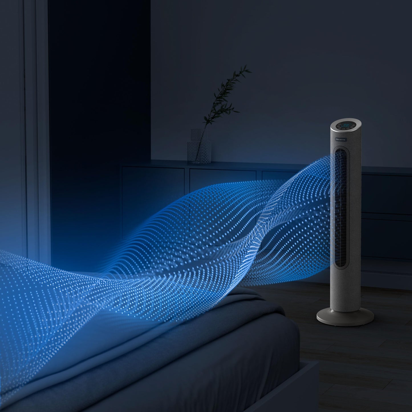 Rowenta Eole Home Tower Fan, Only 40 dB(A) at Lowest Speed, Energy Saving, 7 Speeds/3 Modes, Timer, Remote Control, Gray, VU6980F0