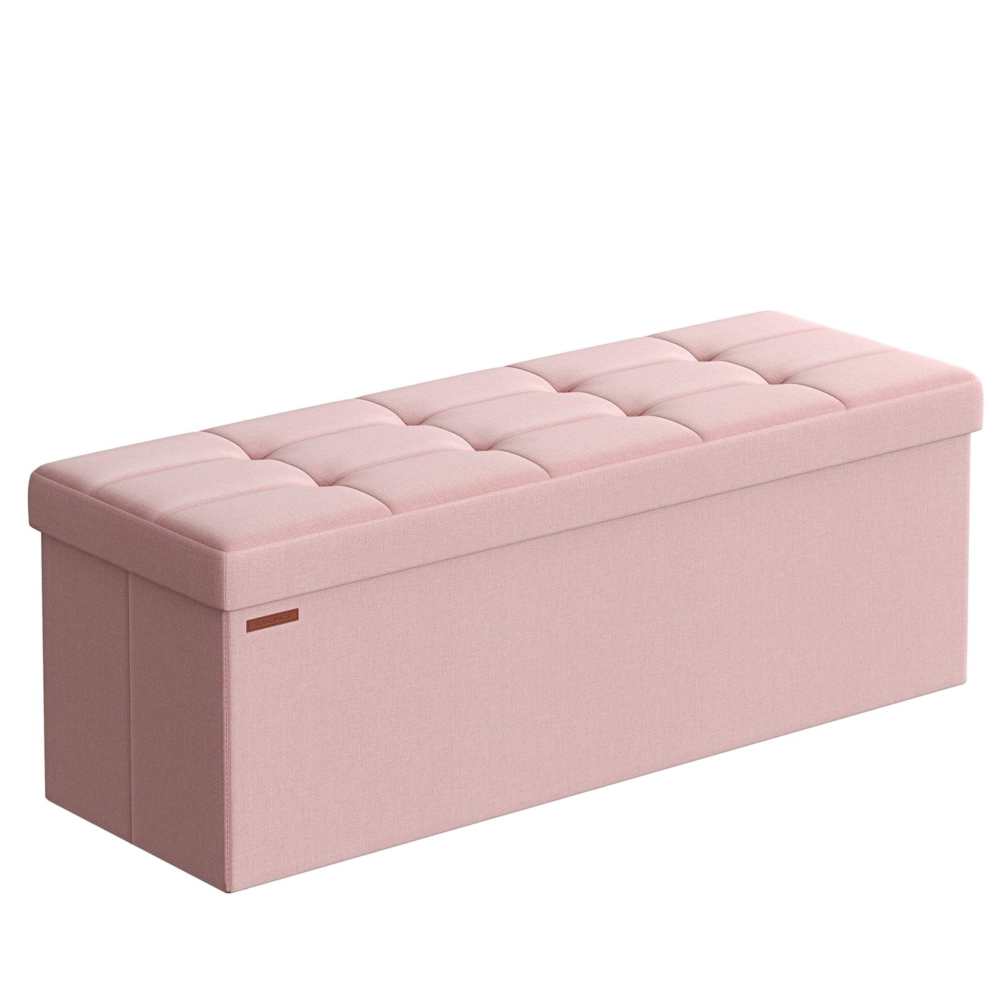 SONGMICS Stool with storage space, folding bench, 38 x 110 x 38 cm footstool, storage box, load capacity up to 300 kg, for living room, bedroom, hallway, pastel pink LSF077R11 - 6955880314393