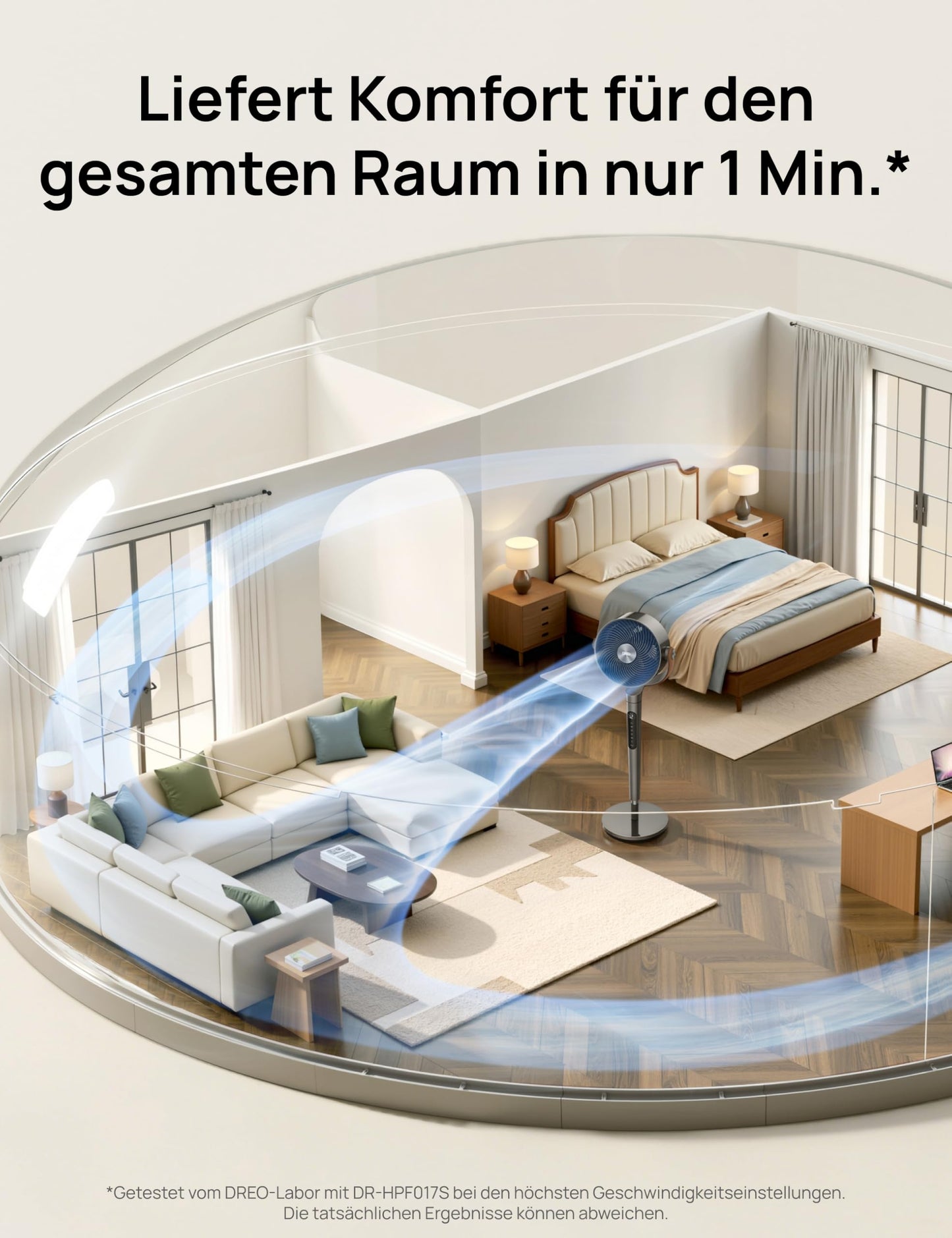 DREO 25 dB Quiet Smart Pedestal Fan, 110 cm Height 6 Modes 8 Speeds 120°+105° Omni-directional Oscillating Fan with Remote Voice Control for Bedroom, PolyFan 513S - DR-HAF003S
