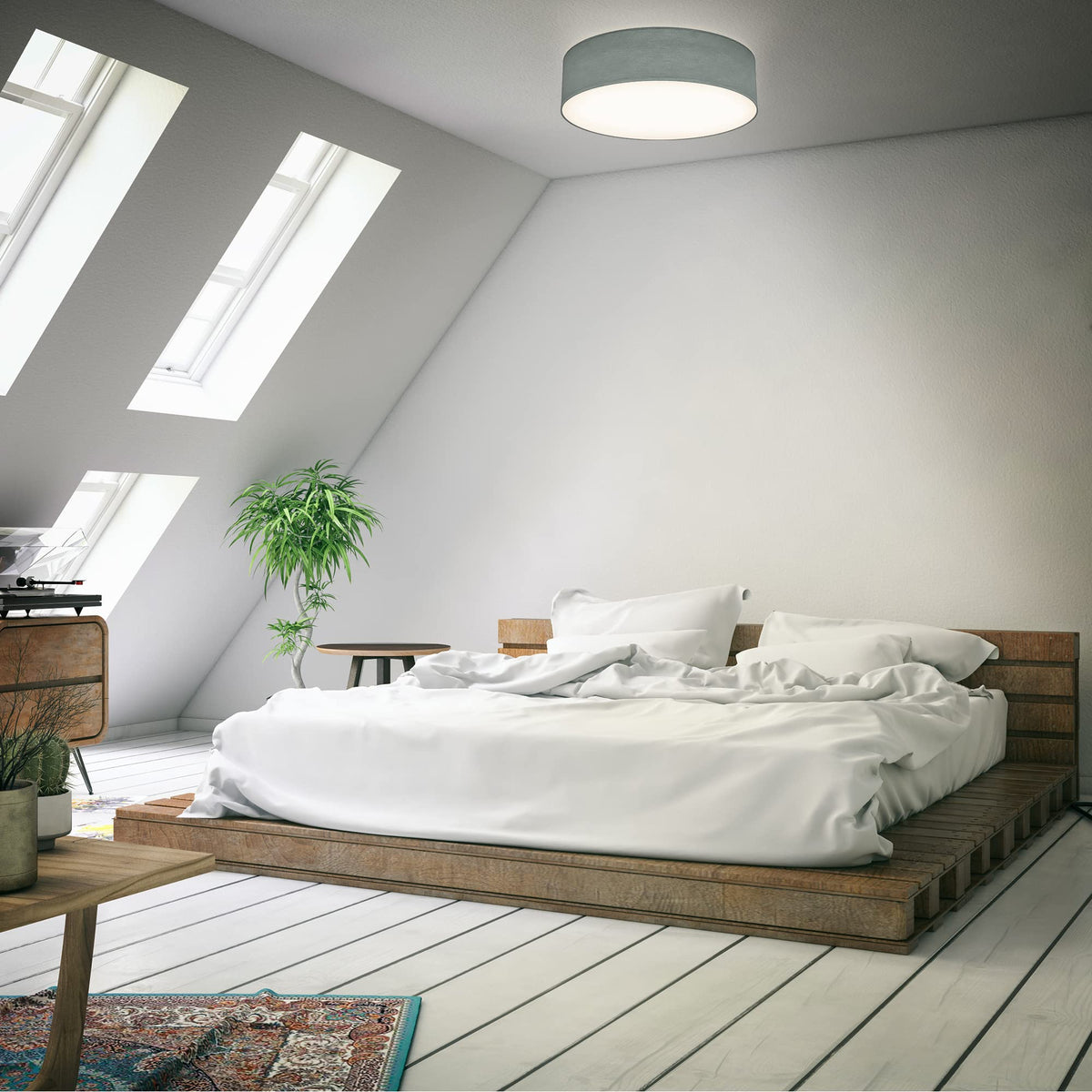 B.K.Licht - Ceiling lamp with fabric lampshade, E27 socket, max. 40 watts, ceiling light, lamp, living room lamp, bedroom lamp, kitchen lamp, ceiling lighting, 38x10 cm, gray - BKL1219