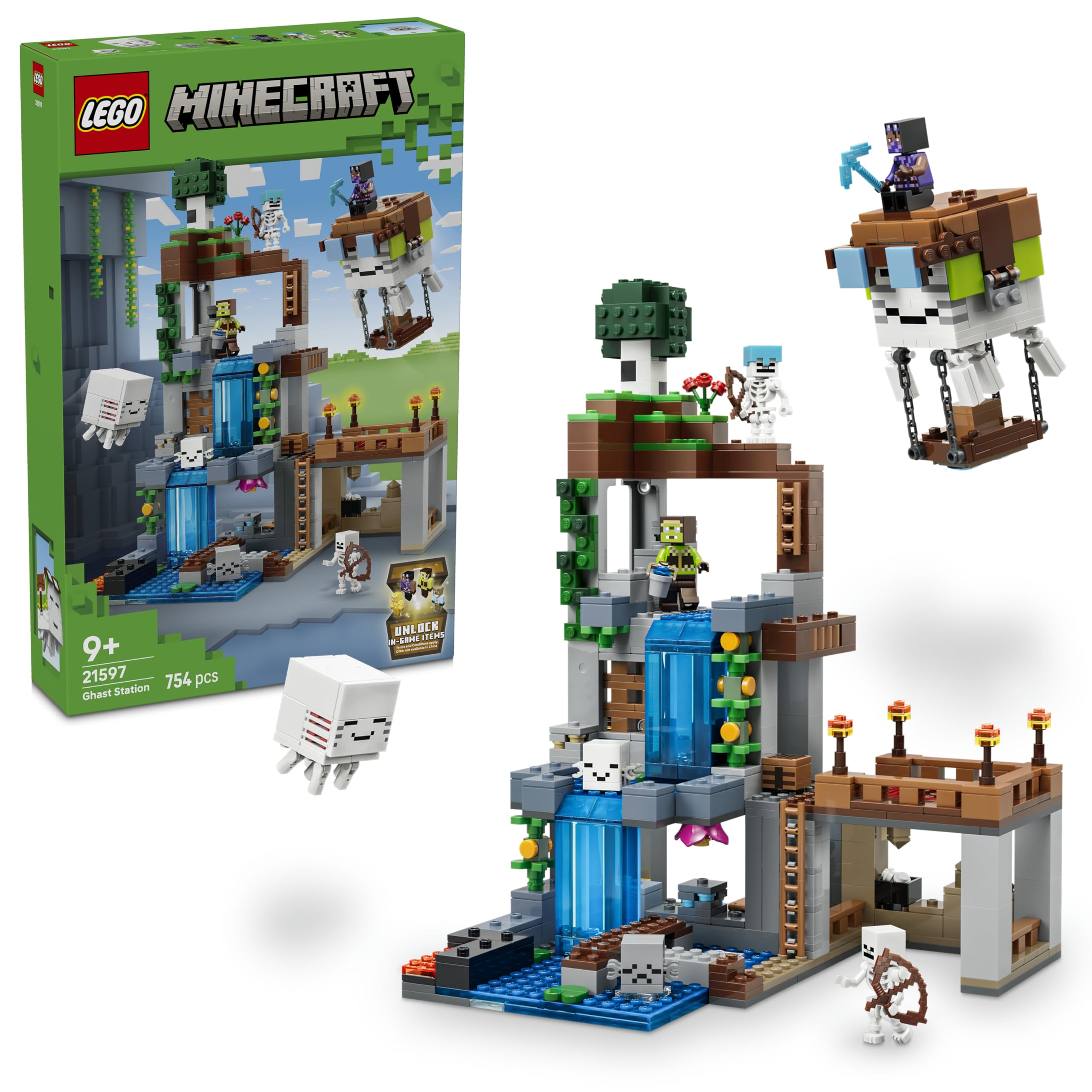 LEGO Minecraft Ghast Station - toy with 8 figures including 2 skeletons and 4 ghasts with accessories - room decoration for children - gaming gift for boys, girls and fans aged 9 and over - 21597