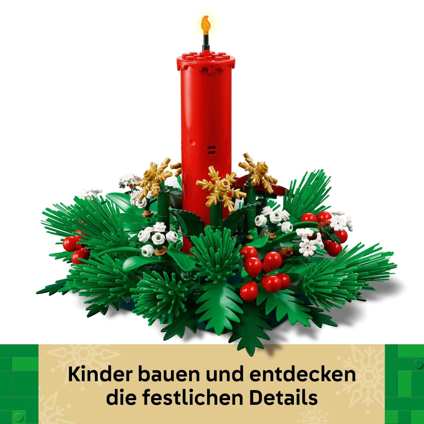 LEGO Christmas arrangement - DIY table decoration and candlestick with berries, stars, leaves - craft set for children and family - Christmas gift for girls and boys aged 12 and over - 40743