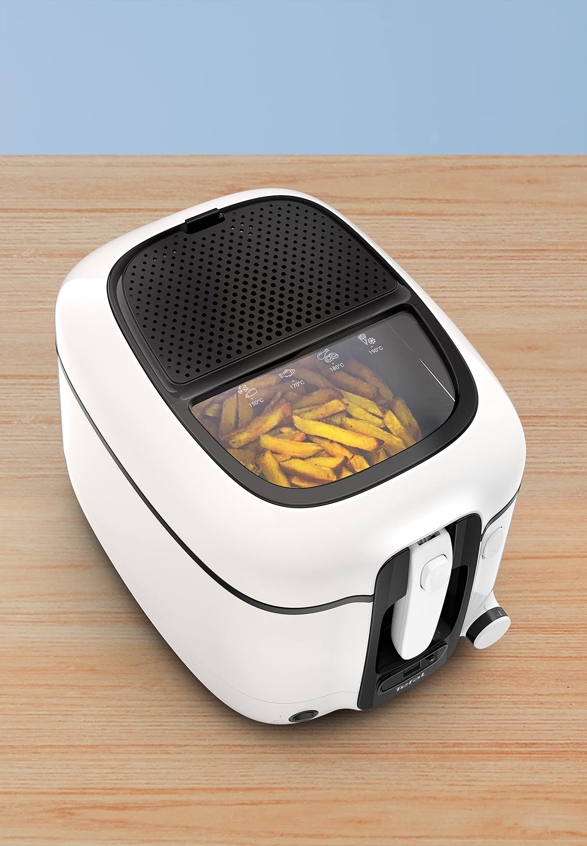 Tefal Friteuză Super Uno, inclusiv timer, capacitate: 2,2 litri, piese potrivite pentru mașina de spălat vase, strat antiaderent, filtru de miros, friteuză cu protecție împotriva stropirii cu ulei, alb/negru, FR3140
