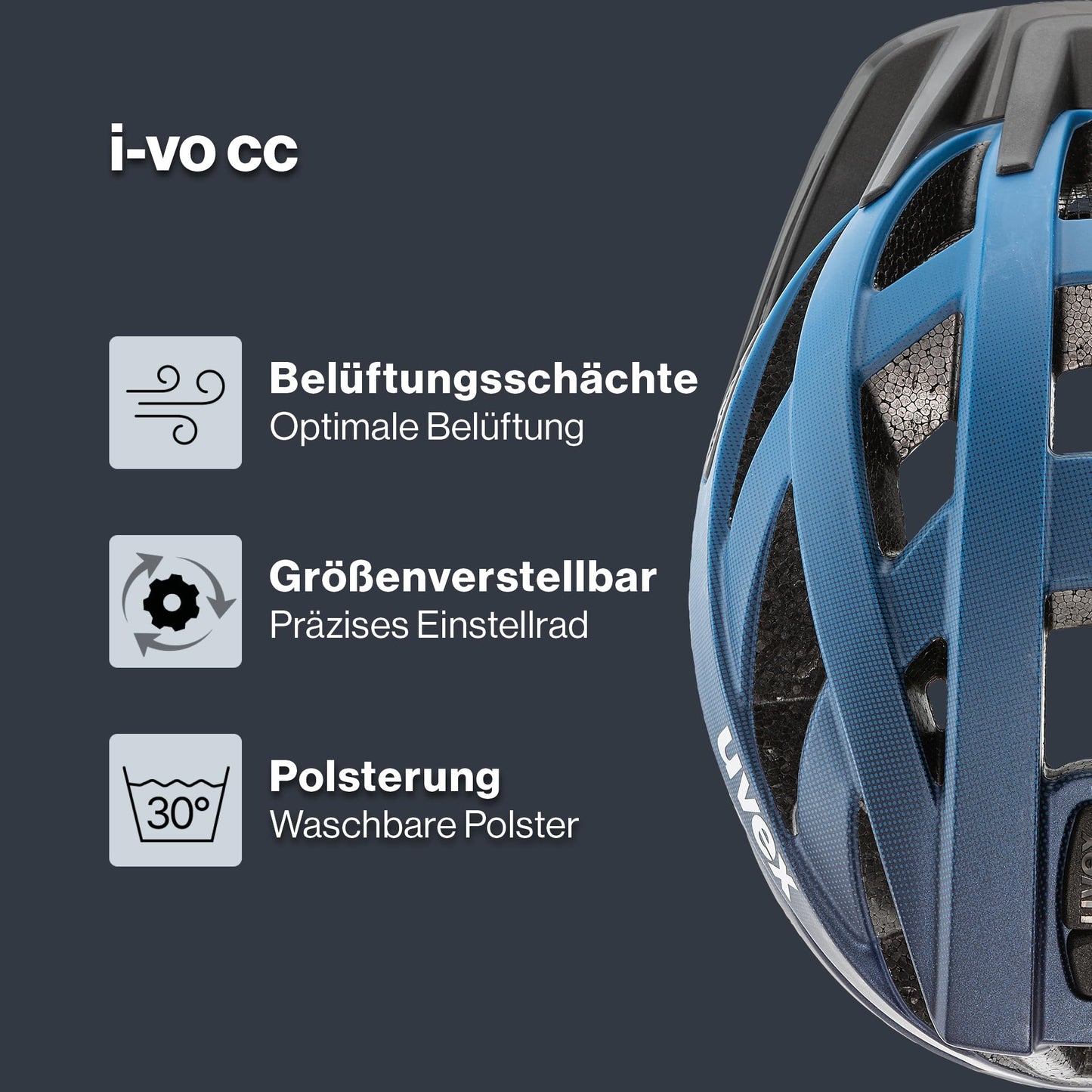uvex i-vo cc bicycle helmet, deep space matt, 56-60 cm - S413423