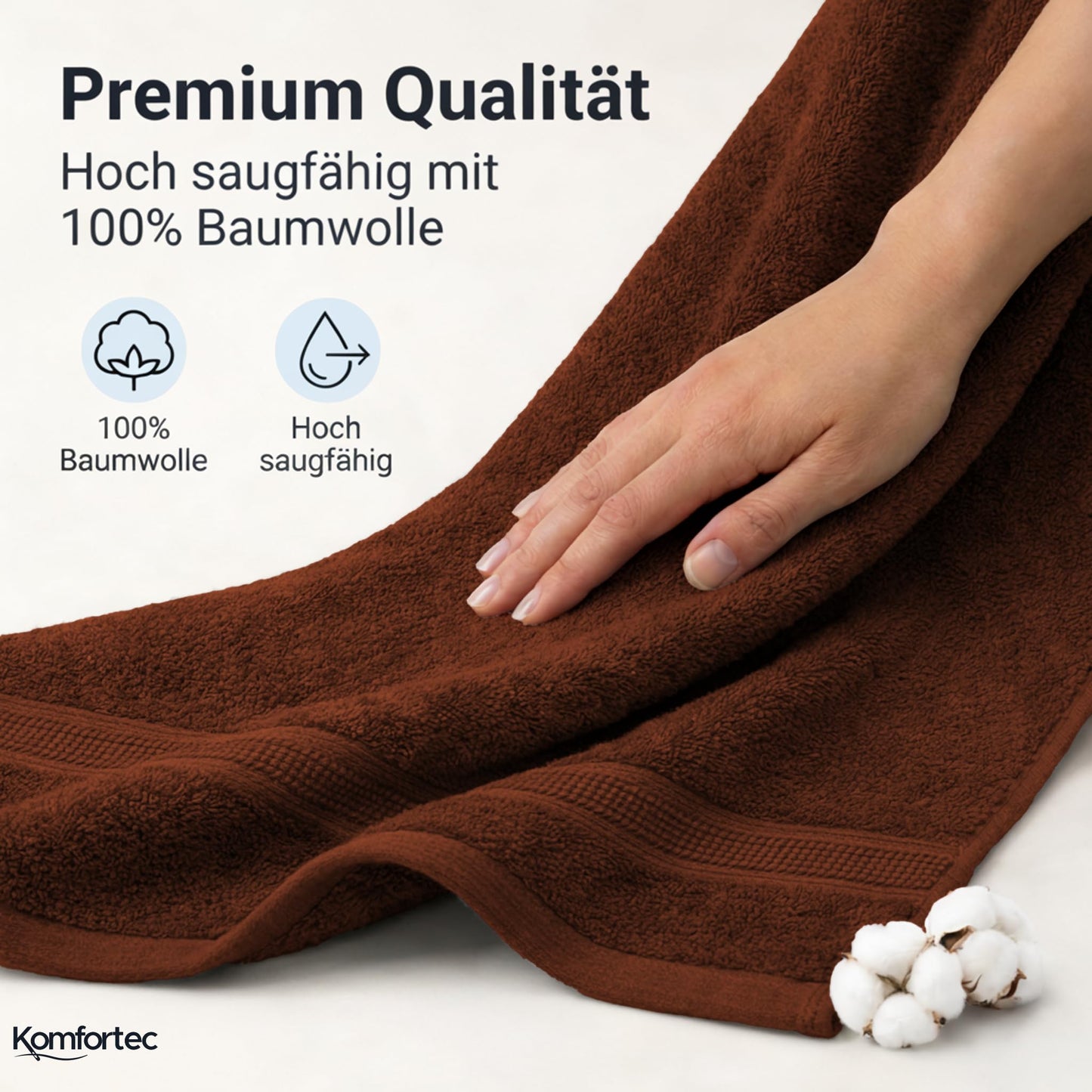 Komfortec set of 8 towels, 4 bath towels 70x140 cm & 4 hand towels 50x100 cm, 100% cotton terry cloth, fluffy and absorbent, brown/beige - 4er-50x100-und-4er-70x140-braun-beige