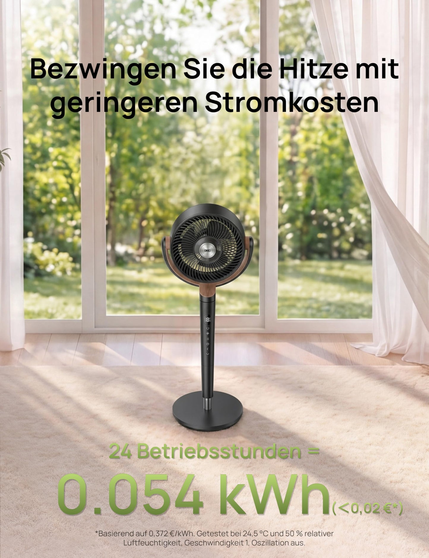 DREO 23dB quiet pedestal fan, 120°+120° omni-directional oscillating fan, 27M wind distance, 1615 m³/h air volume Real turbo air circulator fans, 89-102cm height 3 modes 8-speed - DR-HPF002