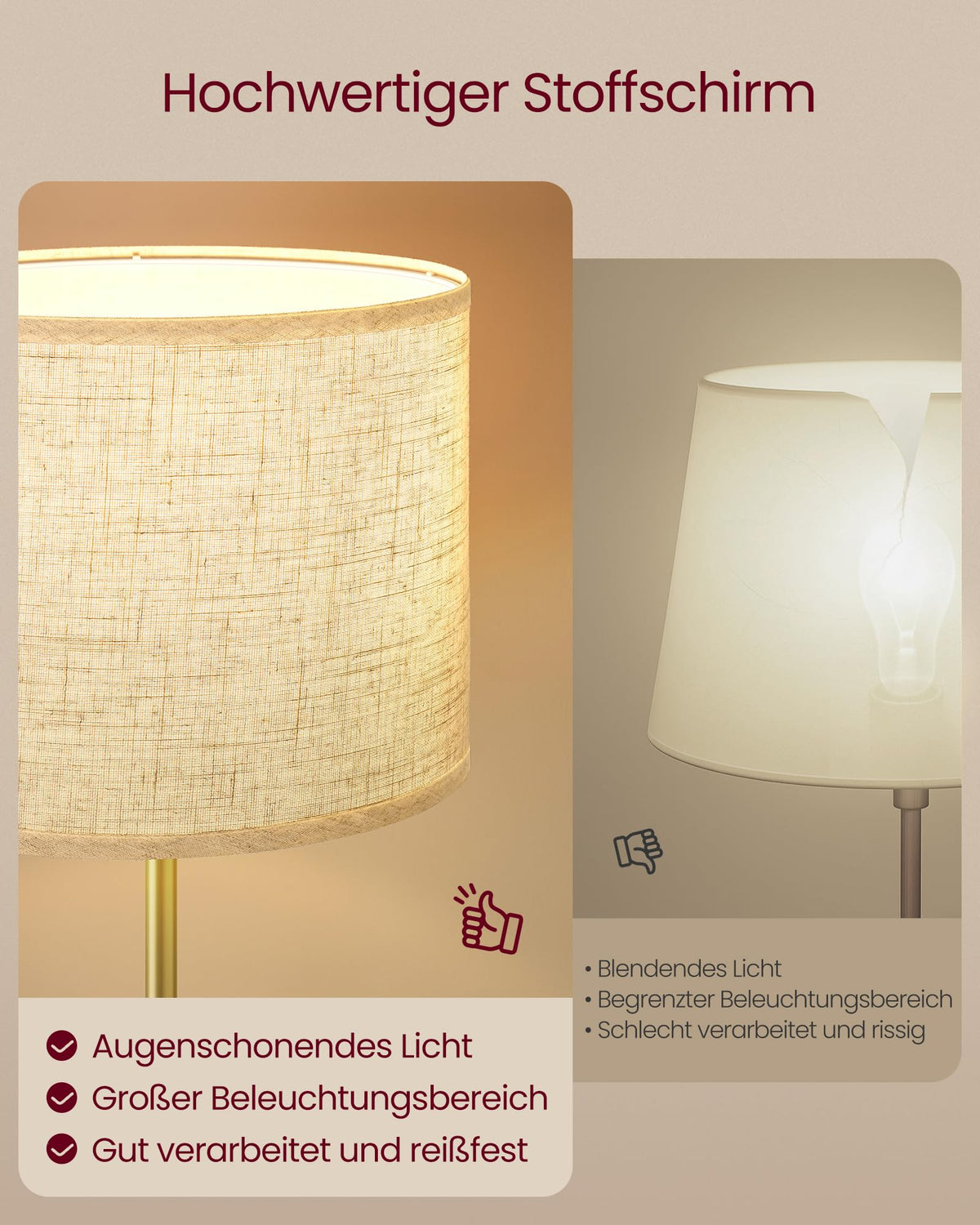 VASAGLE Floor Lamp Living Room, 140.5-171 cm height-adjustable Reading Lamp - LFL002B02