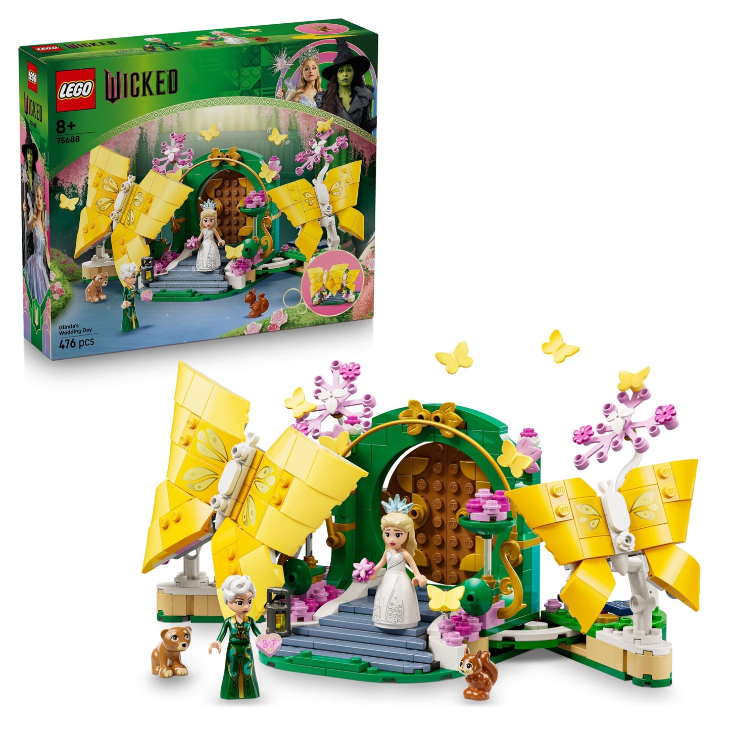 LEGO Wicked Glinda's Wedding Day - Creative toy with 2 minifigures & 2 movable butterfly figures with accessories - children's gift for girls, boys and film fans aged 8 and over - 75688