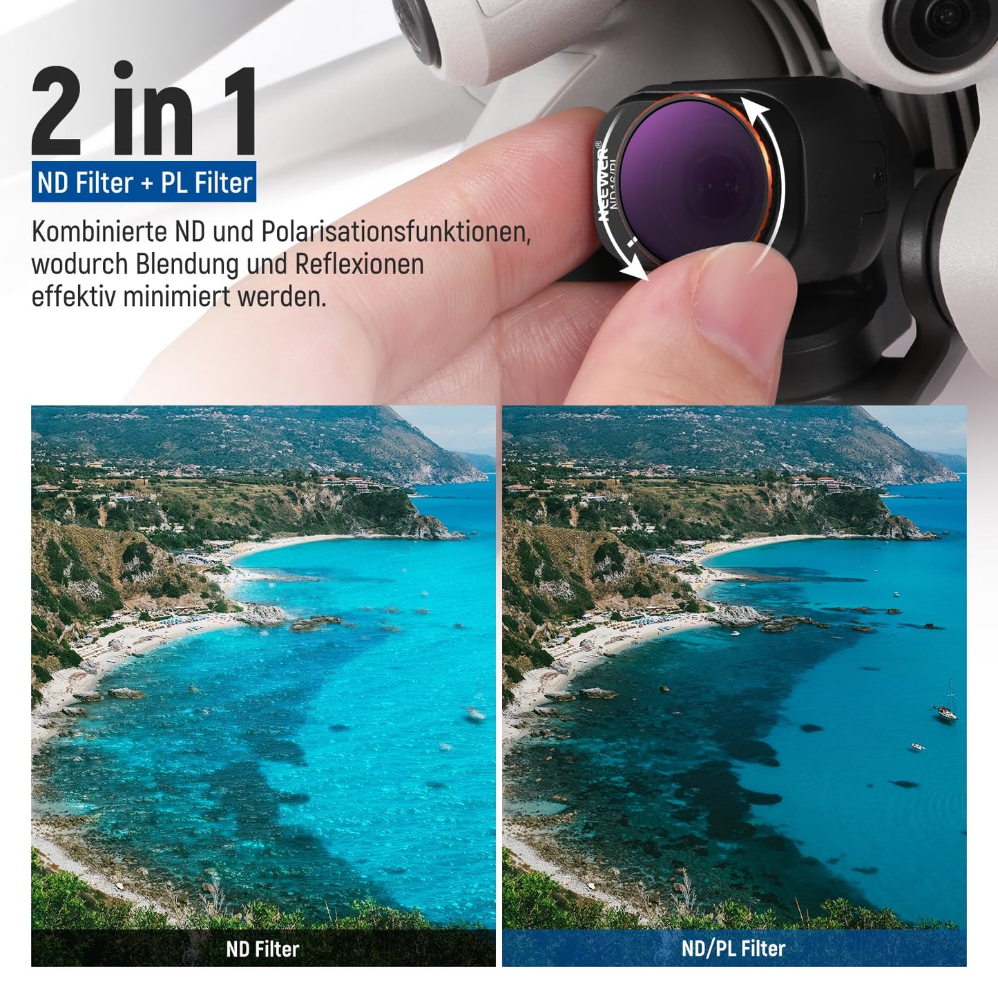 NEEWER ND/PL filter set compatible with DJI Mini 4 Pro, 6 pieces UV CPL ND8/PL ND16/PL ND32/PL ND64/PL polarizer neutral density drone lens accessories, multi-coated HD optical glass/aluminum frame - 10103132