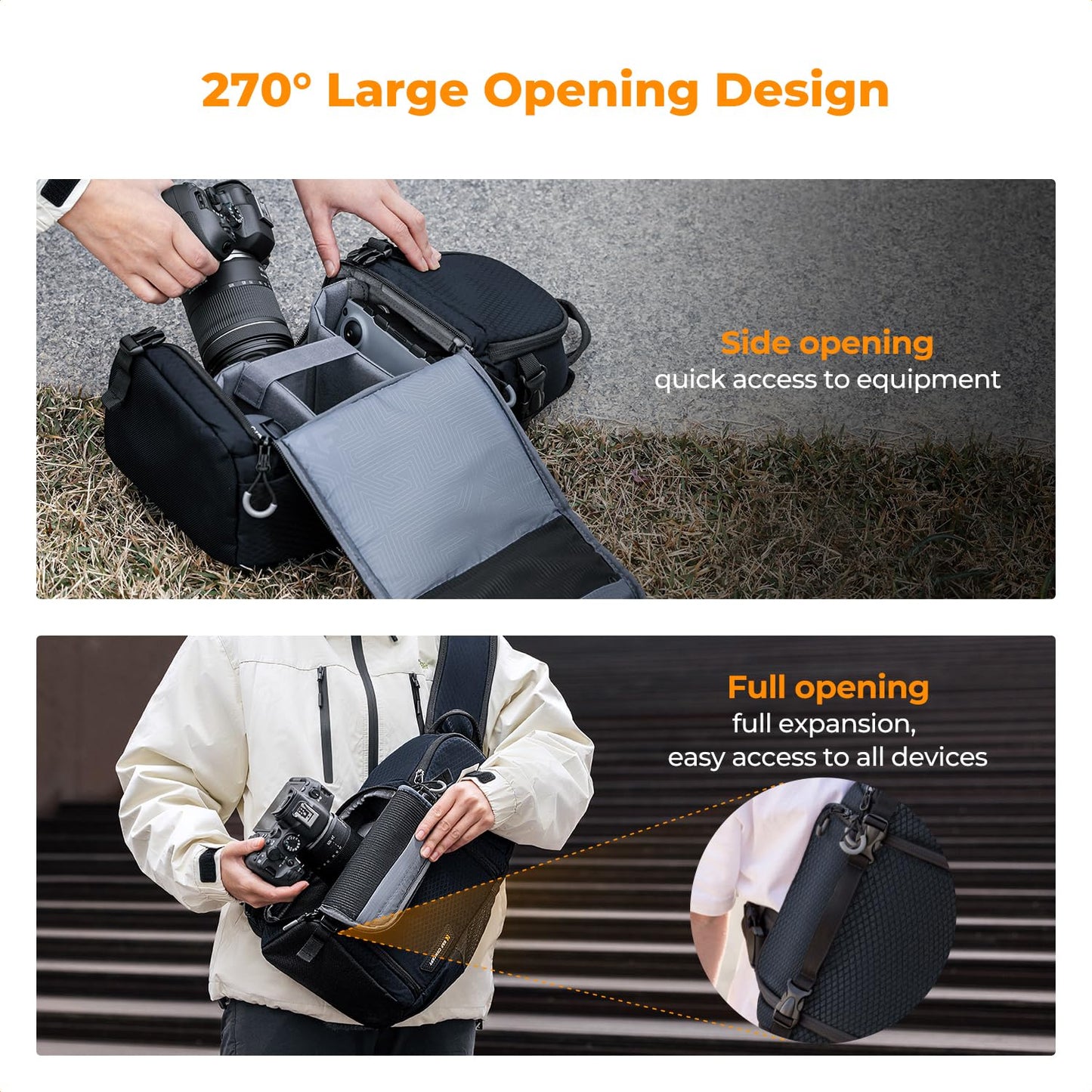 K&F CONCEPT Camera Shoulder Bag, Waterproof Camera Bag, Photography Daily Travel Camera Bag, Bags Photographer Photo Backpack, Blue - KF13.199V3