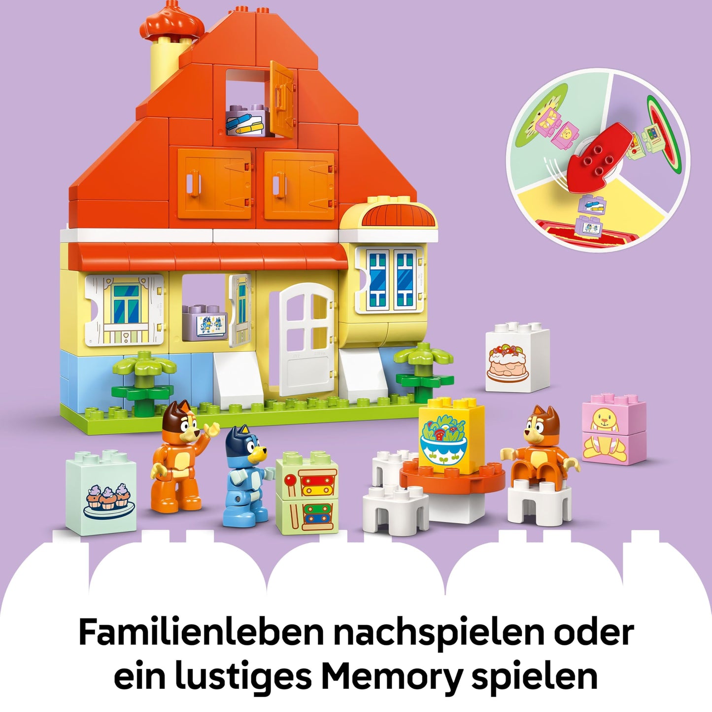 LEGO DUPLO Bluey: Bluey's family house with memory game - educational toy for toddlers - including 3 minifigures, opening windows and board game - gift for boys and girls aged 3 and over - 10459