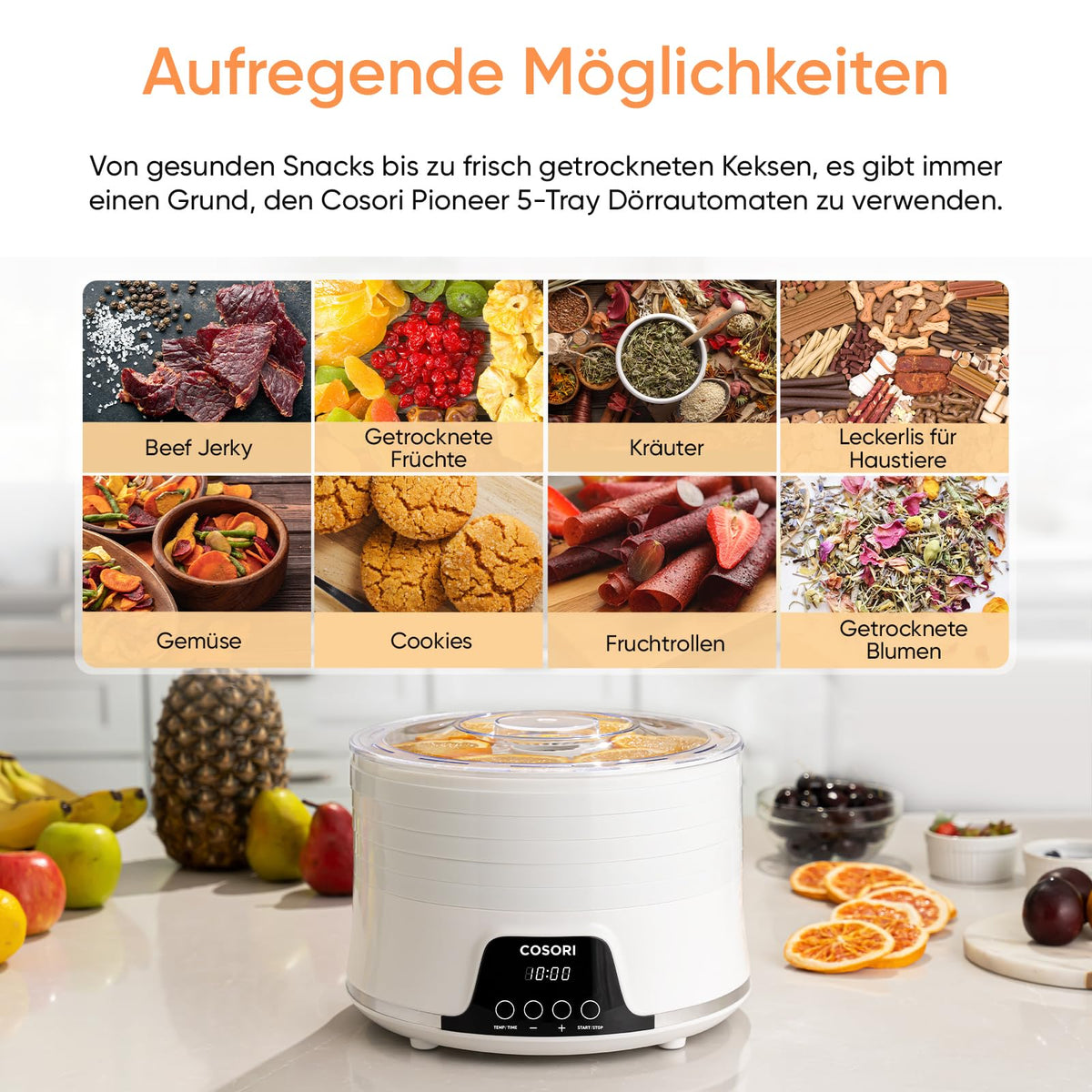 Cosori Dörrautomat, Food Dehydrator, 5 Tabletts, 350W, Alb - 051