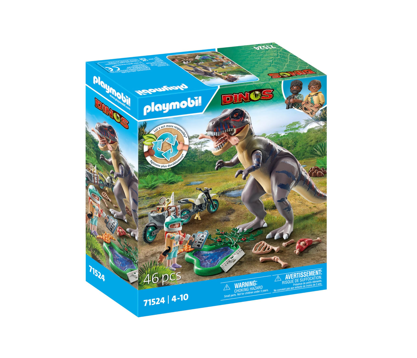 PLAYMOBIL Dinos 71524 T-Rex Tracking, exciting search for the Tyrannosaurus Rex, with motorcycle, camera and real dinosaur bones, sustainable toy for children aged 4 and over
