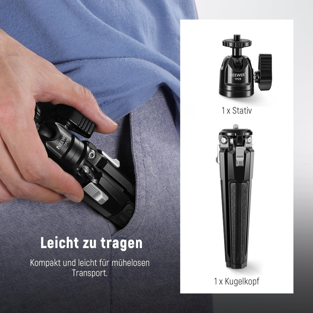 NEEWER Mini Metall Tischstativ mit 360° Kugelkopf, TP29
