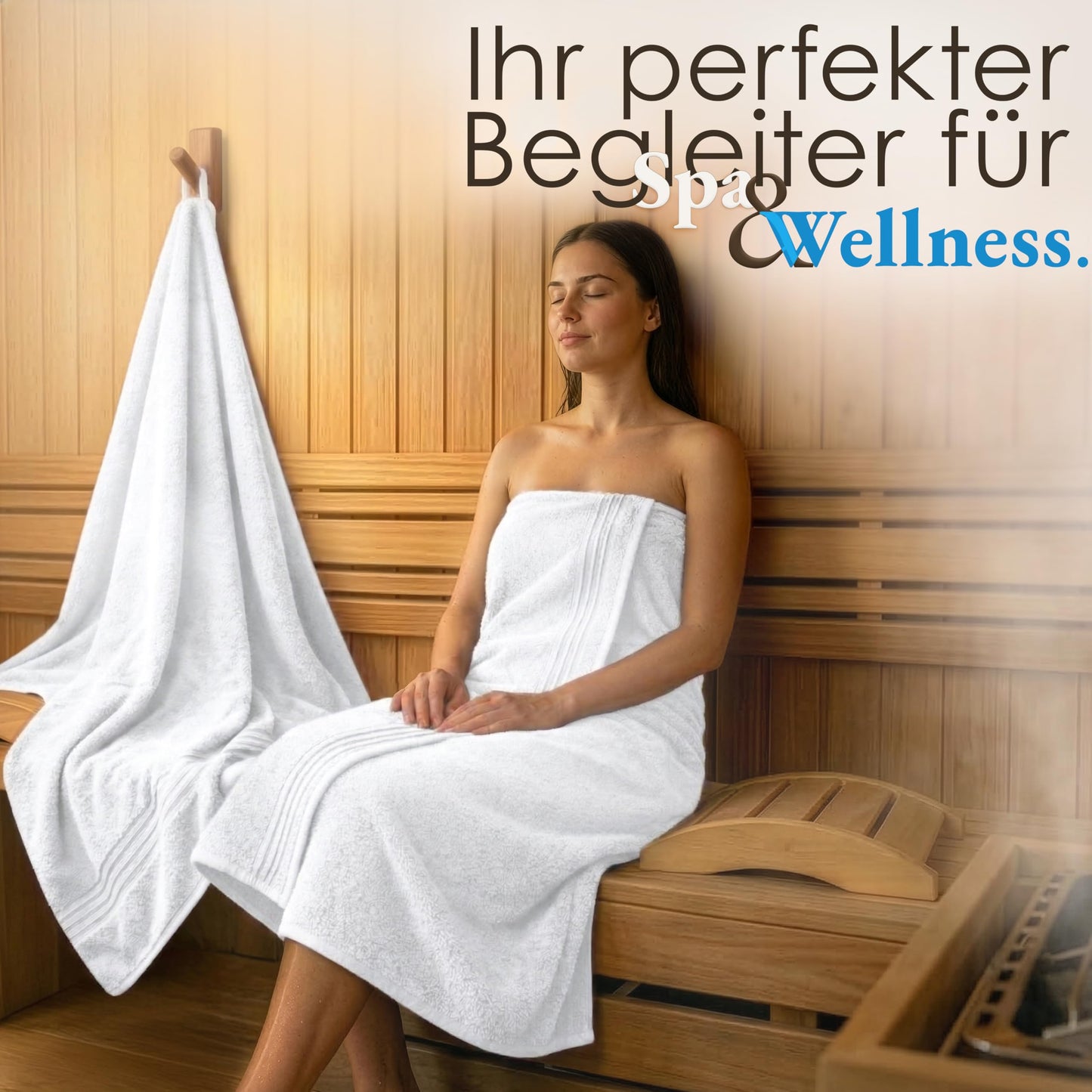 Hammetex sauna towels 80x200 cm set of 2 - extra large shower towels - 100% cotton terry - Oeko-TEX certified - soft, absorbent - with hanger, white - RN331
