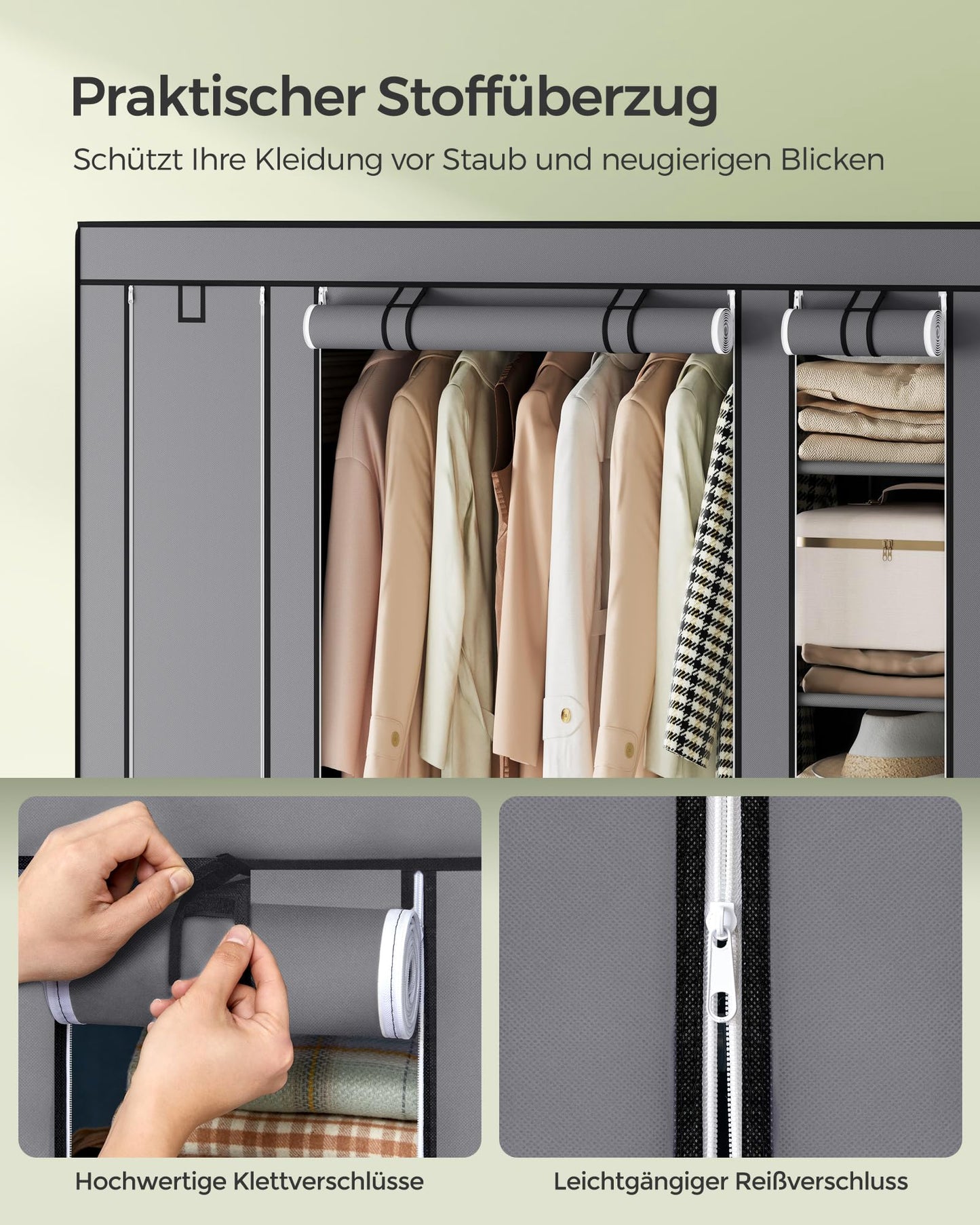 SONGMICS Wardrobe, Fabric Cupboard, 12 with Clothes Rail and Shelves, Sturdy Cupboard, for Bedroom, Dressing Room, 150 x 45 x 175 cm, Gray LSF03G