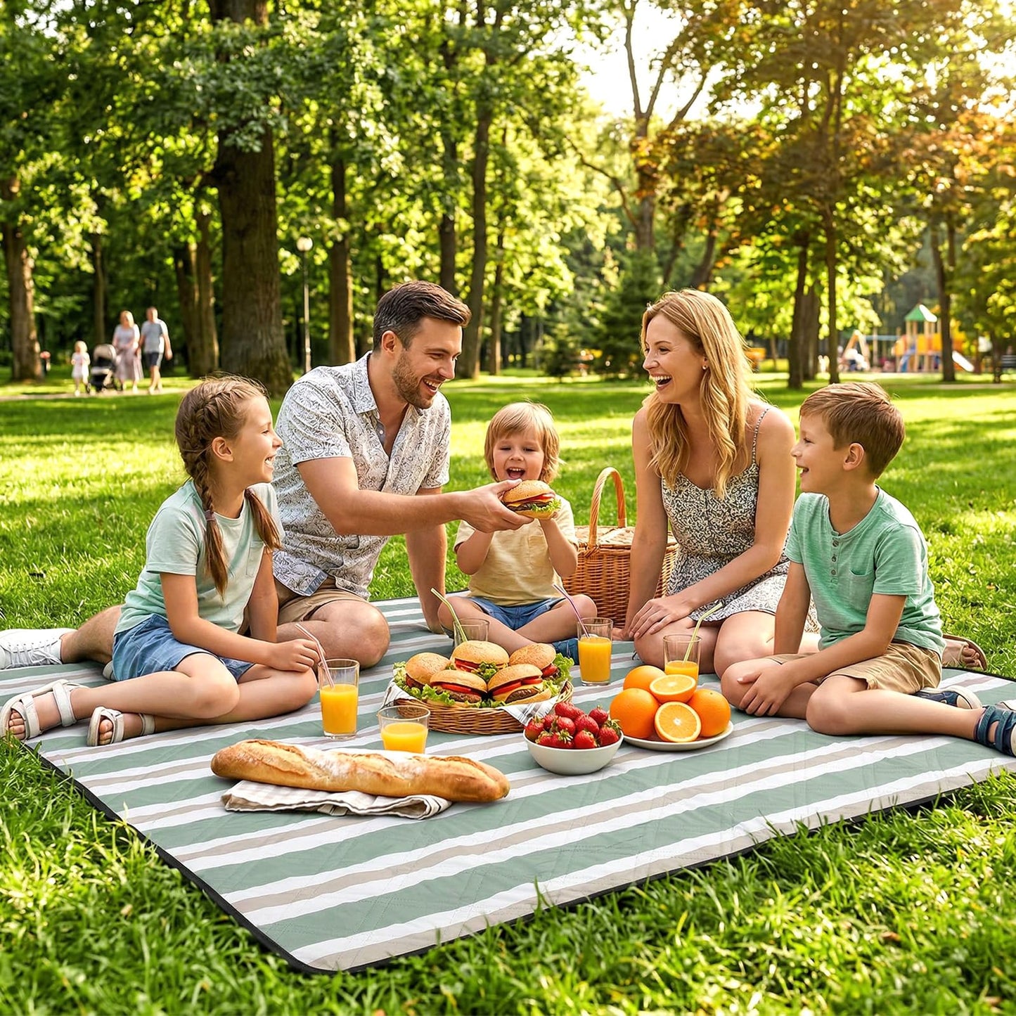 Sekey picnic blanket, waterproof, 200 x 200 cm, beach blanket, sand-free Padded, three-layer structure, PEVA waterproof base, tie strap carry strap, suitable for picnic, camping, beach - PM17