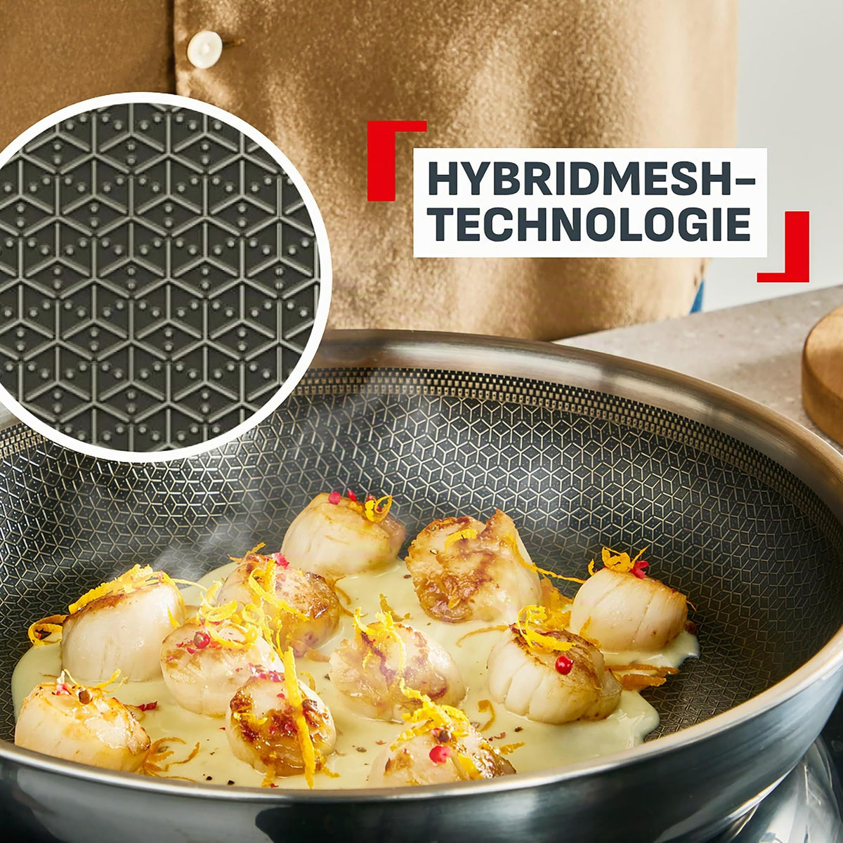 Tefal Master Mesh tigaie ceramică, 28 cm, tehnologie HybridMesh, suprafață rezistentă la zgârieturi, prăjire optimă, eliberare ușoară, formă adâncă, pentru toate tipurile de plite, oțel inoxidabil, E5331604