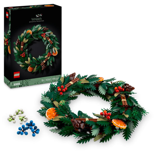 LEGO Botanicals Christmas wreath - Winter decoration for hanging - Christmas table decorations - Mindful building project - Make your own Advent wreath and door wreath - Christmas gifts for adults 10340