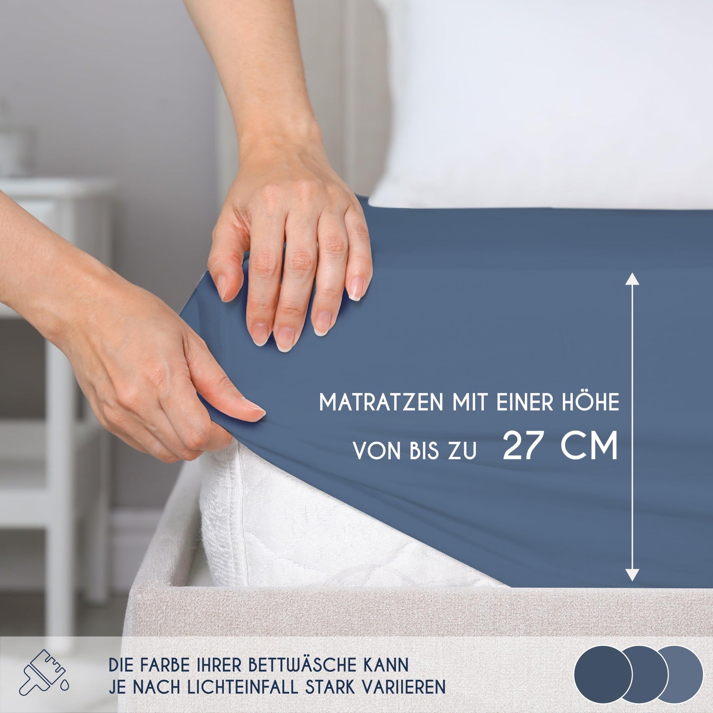 Dreamzie - fitted sheet 200x200cm - cotton Oeko Tex certified - blue - 100% jersey fitted sheet 200x200 - DHC_200x200_Bl_2