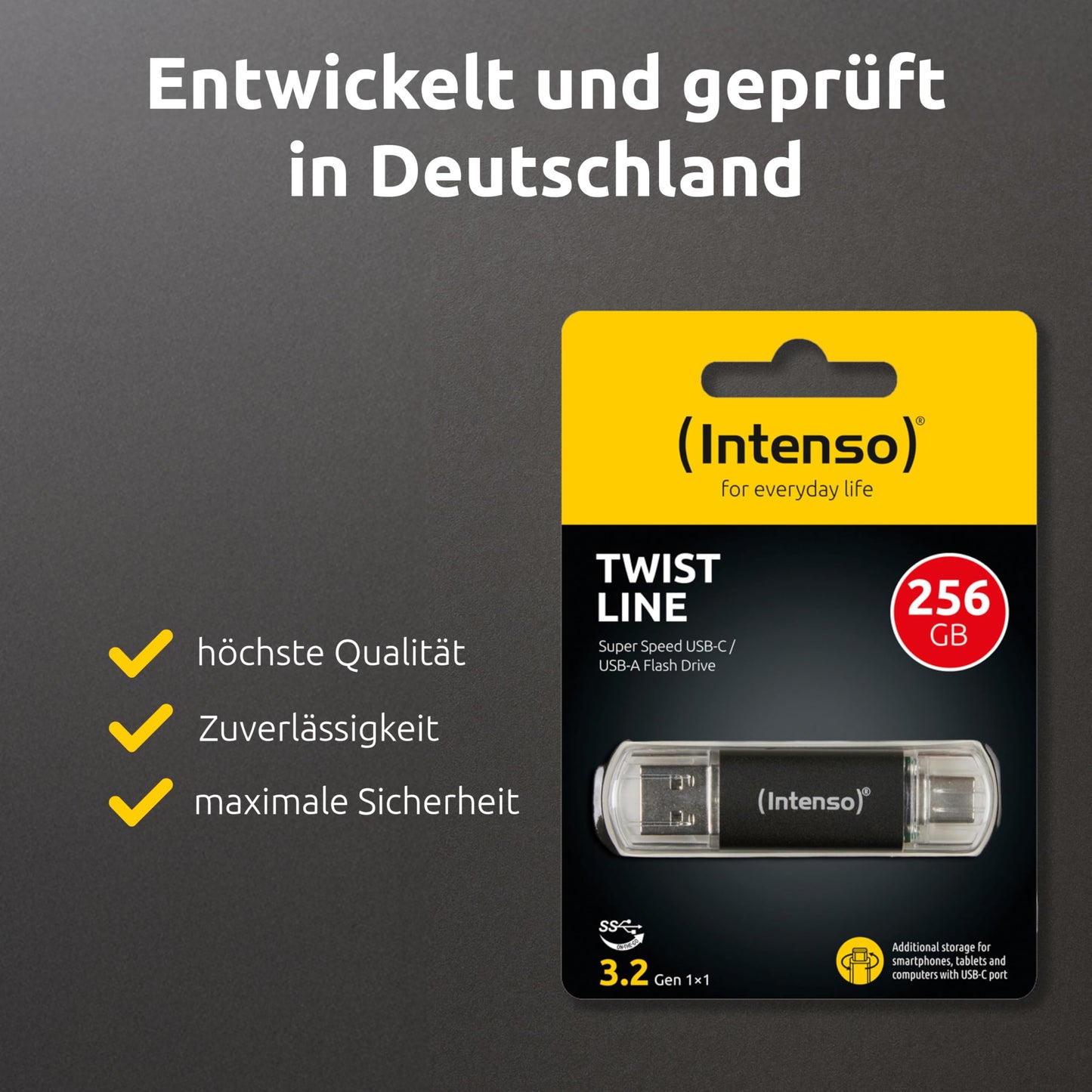 Intenso Twist Line 256 GB, dual USB stick 3.2, USB-C and USB-A, 70MB/s - 3539492