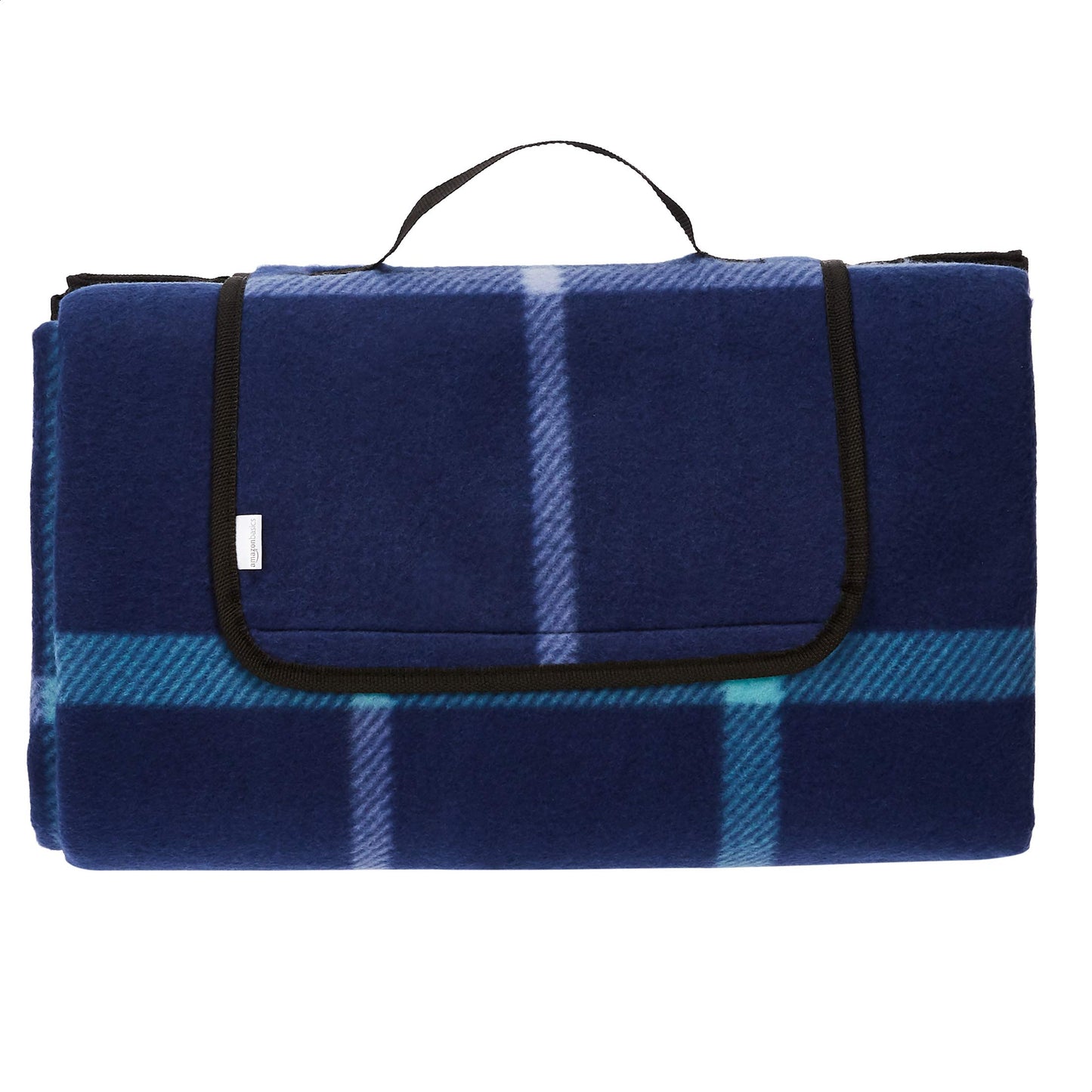 Amazon Basics Travel Accessories - Travel Blanket with Waterproof Backing, 150 x 195 cm, Dark Blue Plaid - TEX0724-4