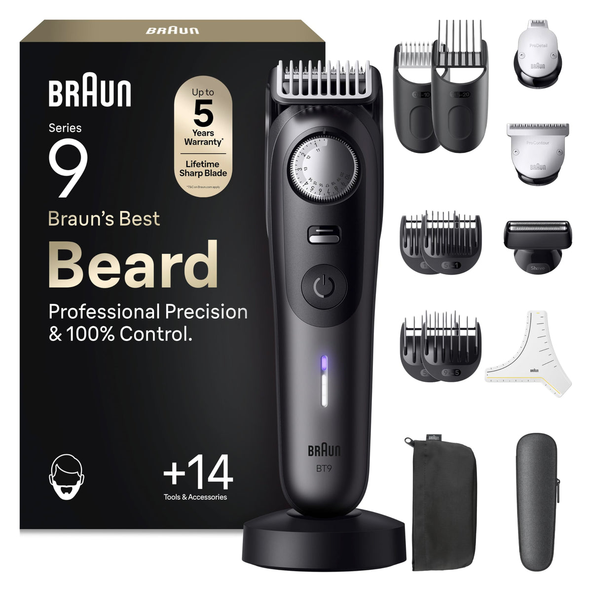 Braun Tunsor de barbă Series 9, Tunsor de barbă fără fir pentru bărbați, BT9565, Titan - 7500435244824