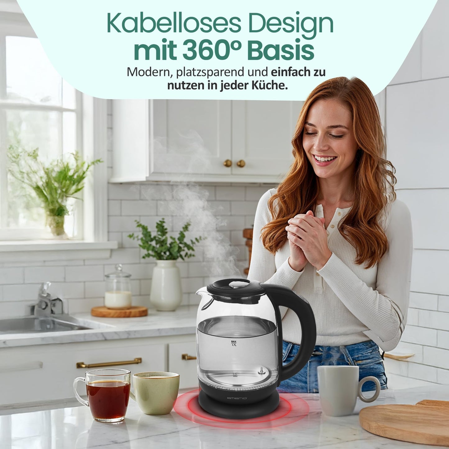 EMERIO kettle | TEST WINNER Home & Garden Test 02/2019 | made of high-quality borosilicate glass | with temperature selection (60-70-80-90-100°C) | AutoOff & boil-dry protection & warm keeping | 2200W | WK-119255.5