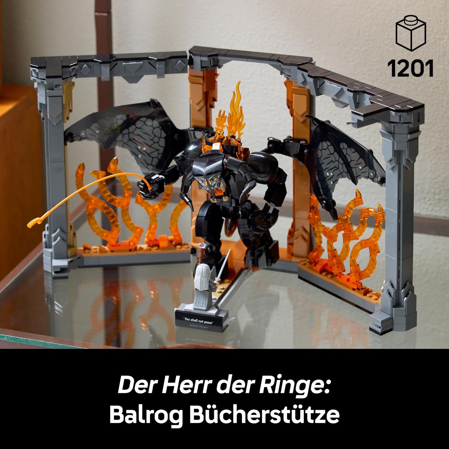 LEGO Icons The Lord of the Rings: Balrog Bookend - DIY Bookshelf Decoration with Gandalf the Gray Minifigure & Dragon Figure - Collectible & Gift for Fans - 10367
