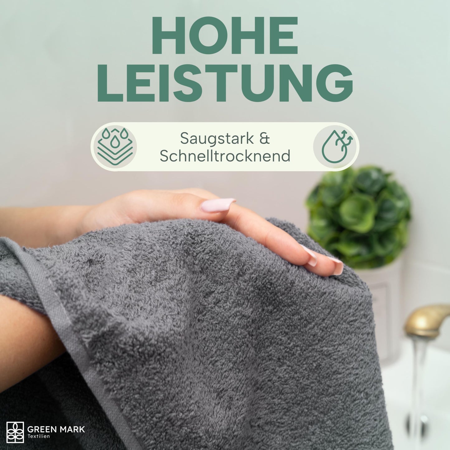 NatureMark Towels - Set of 8 - 100% Cotton, Soft & Absorbent, Premium Quality for Bathroom, Spa and Fitness, 50 × 100cm, Anthracite Gray - NM-HT0702