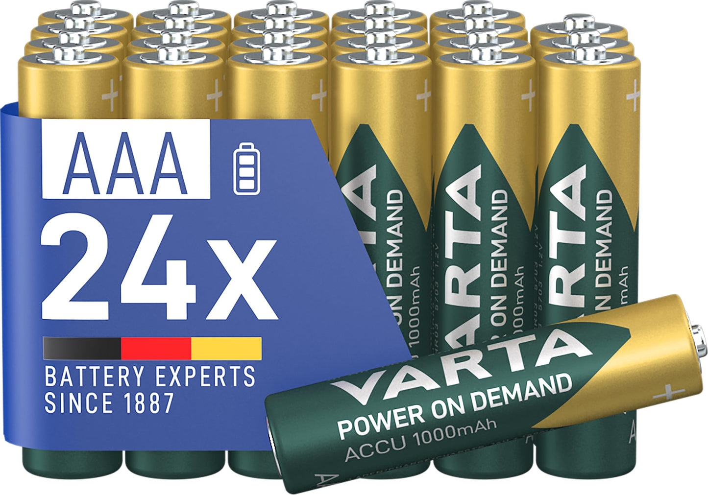 VARTA AAA batteries, rechargeable, 24 pieces, battery, power on demand, 1000 mAh Ni-MH, pre-charged, ready for immediate use [Exclusive to Amazon] - AAA,