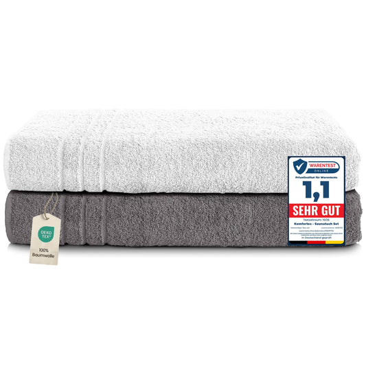 Set de 2 prosoape de saună Komfortec 80x200 cm, prosoape mari de saună din bumbac 100%, pufoase și absorbante, cu uscare rapidă, gri antracit/alb - 2er-80x200-anthrazit-weiss