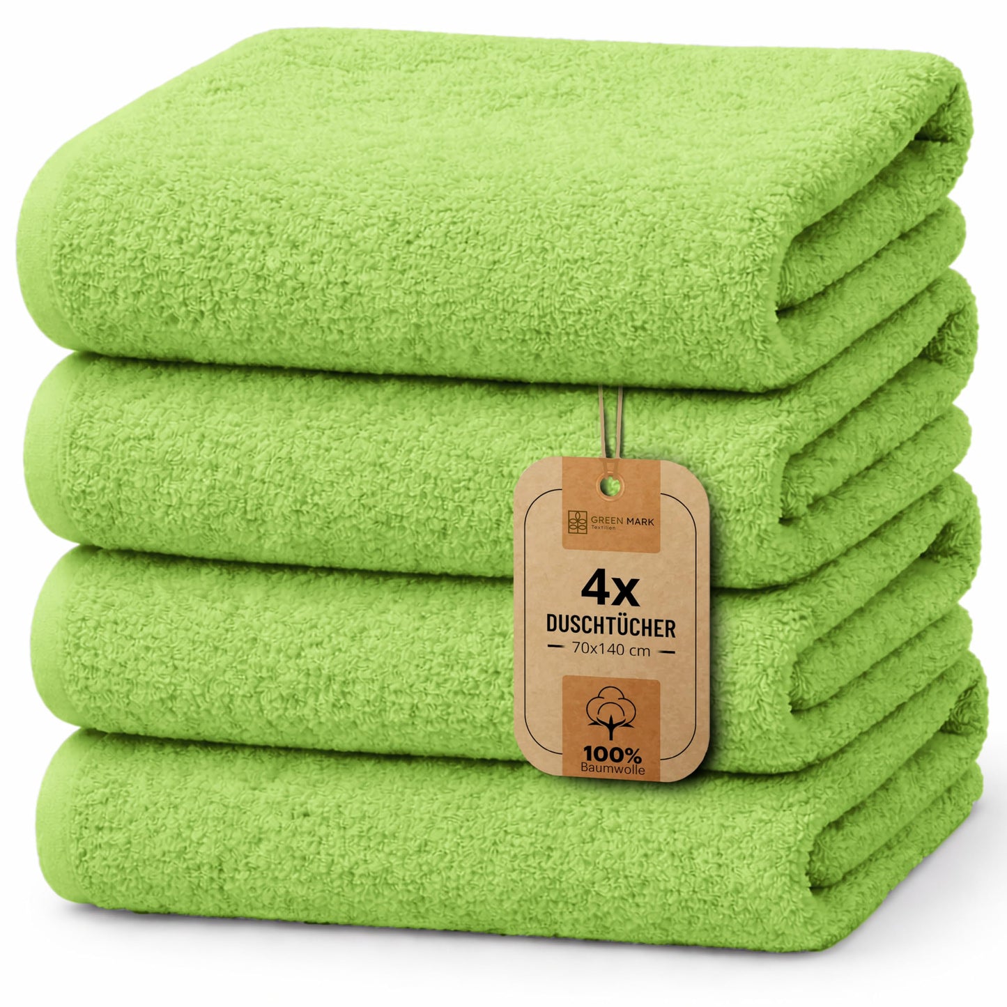 NatureMark 4-piece shower towel set - soft and absorbent shower towels made from 100% cotton, suitable for everyday use - apple green, 70x140 cm - NM-HT0725