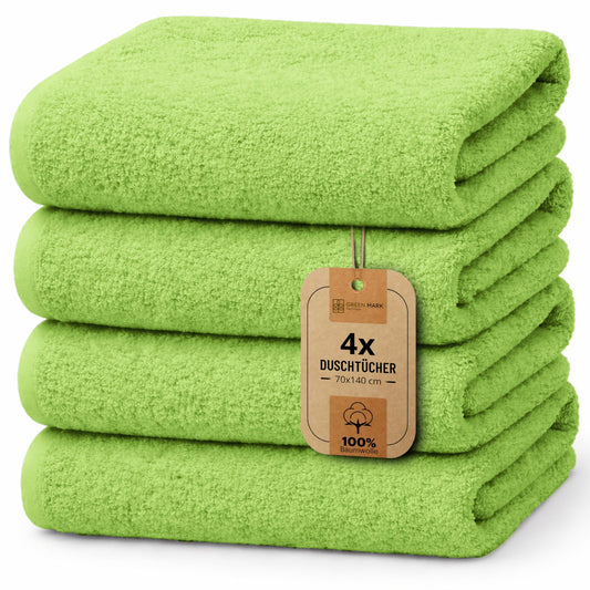Set de prosoape de duș NatureMark din 4 piese - prosoape de duș moi și absorbante, din bumbac 100%, potrivite pentru utilizarea zilnică - verde măr, 70x140 cm - NM-HT0725