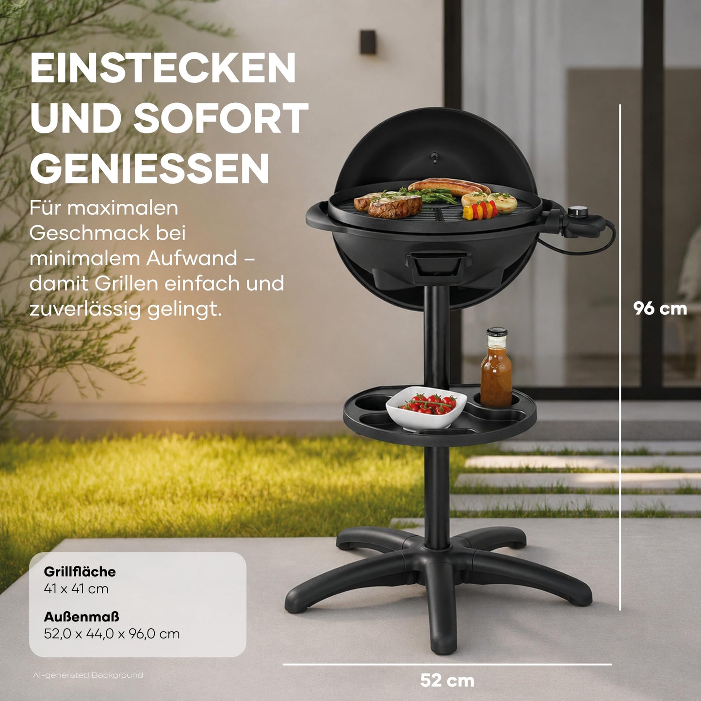 SEVERIN barbecue/freestanding grill with hood, electric grill with thermostat, grill plate with ceramic coating, 2,000W, grill surface Ø 41 cm, matt black, PG 8541