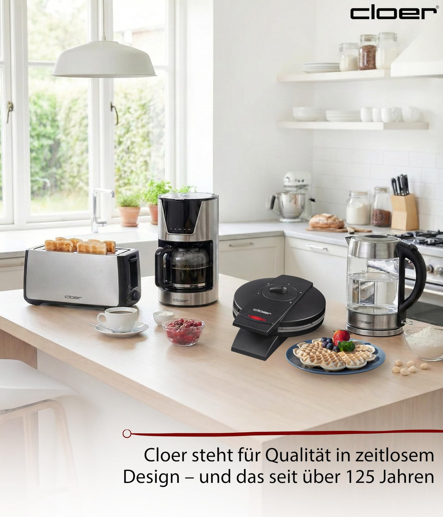 Cloer 1620 waffle iron for classic heart waffles, 930 W, waffle size 15.5 cm, continuously selectable browning level, black