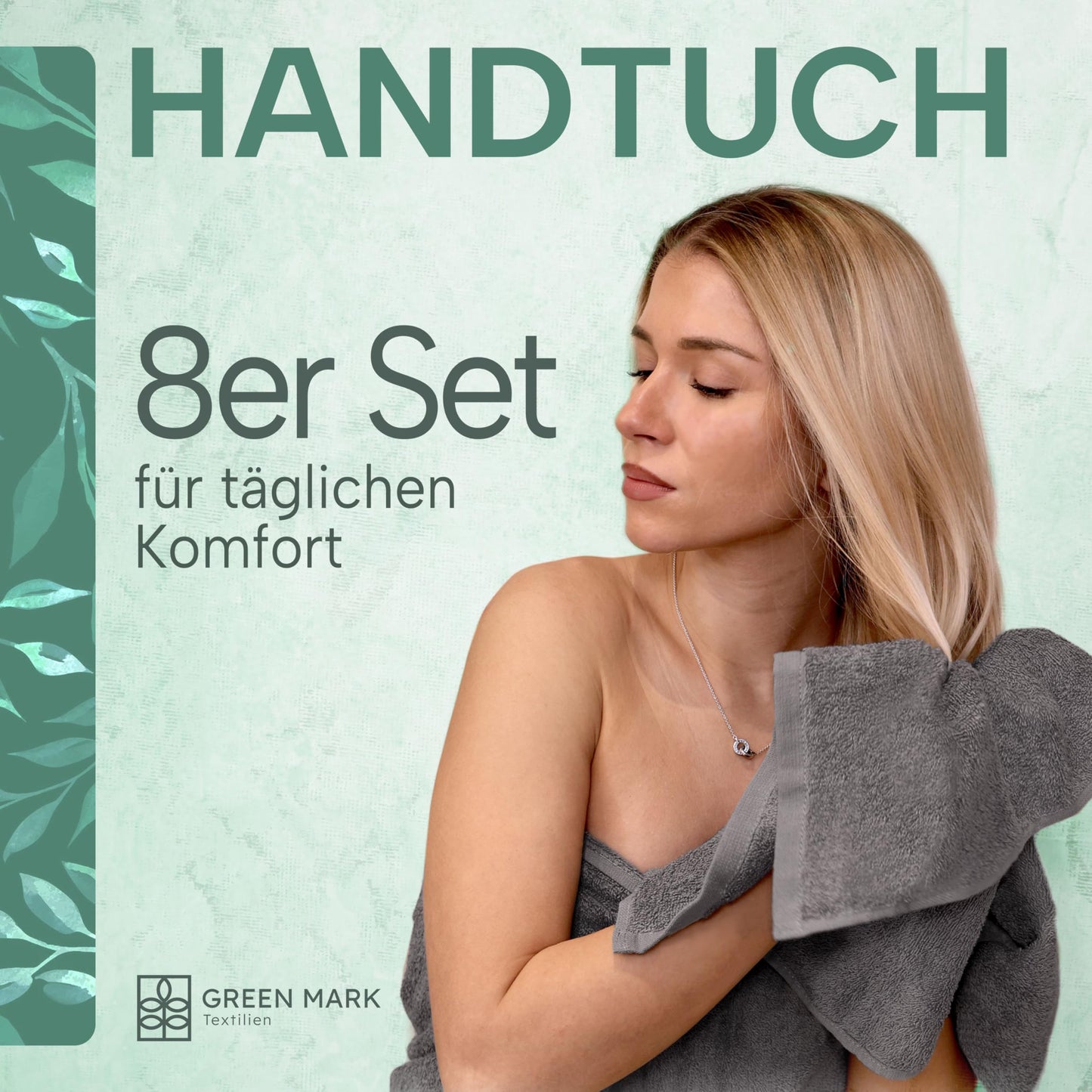 NatureMark Towels - Set of 8 - 100% Cotton, Soft & Absorbent, Premium Quality for Bathroom, Spa and Fitness, 50 × 100cm, Anthracite Gray - NM-HT0702