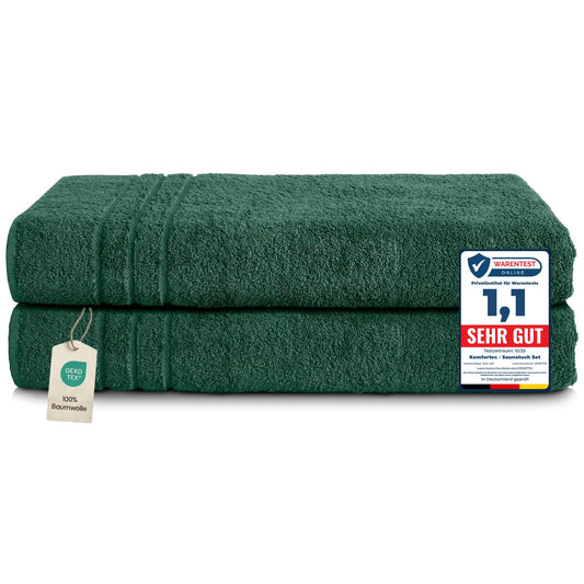 Set prosoape saună Komfortec 2 80x200 cm, prosoape mari de saună din bumbac 100%, prosoape de saună, pufoase și absorbante, cu uscare rapidă, verde închis - 2er-80x200-dunkelgrun
