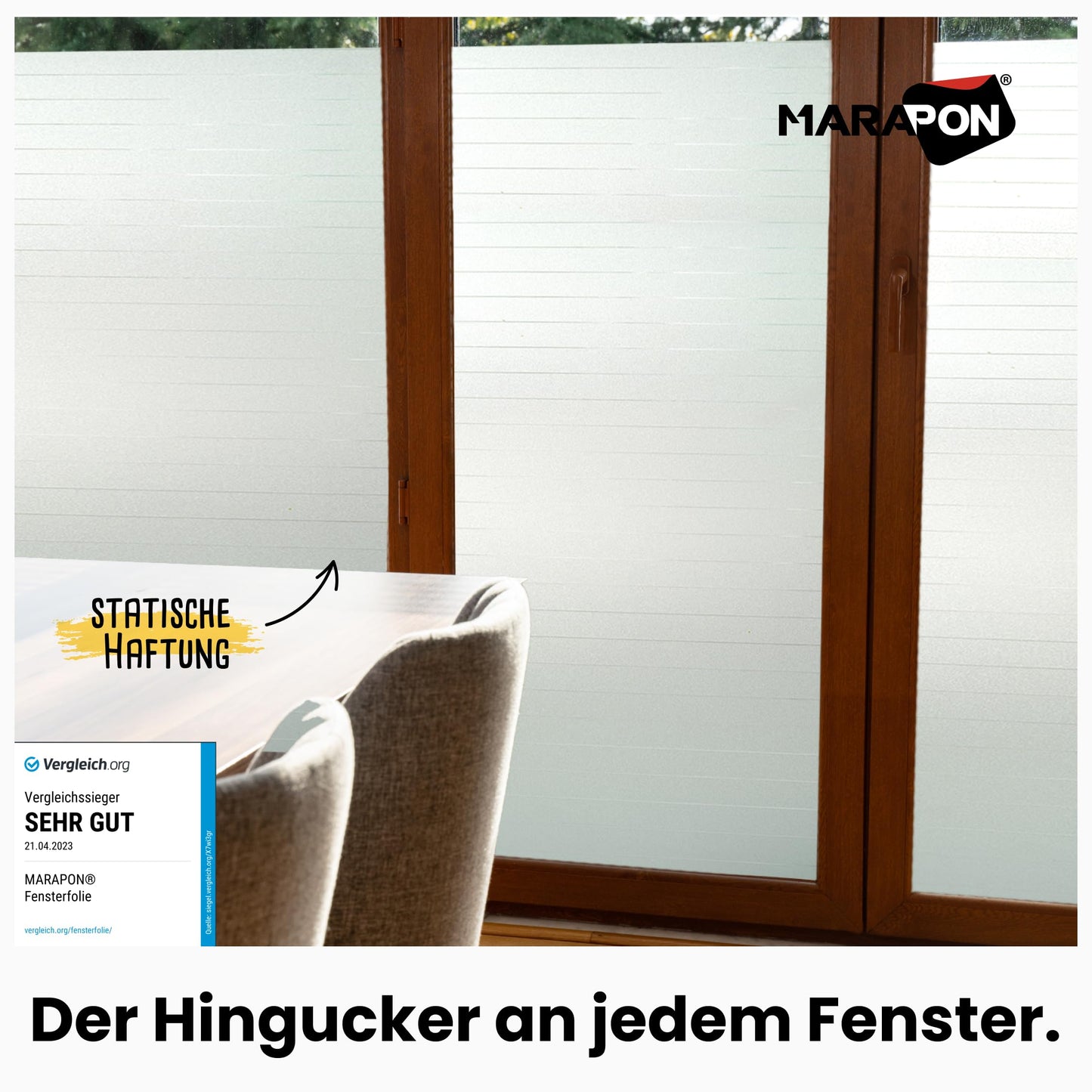 MARAPON window film opaque from the outside with pinstripes 1.18x2 m privacy film window with static adhesion, frosted glass film for privacy protection windows, film window privacy protection striped - M11820-NSTR