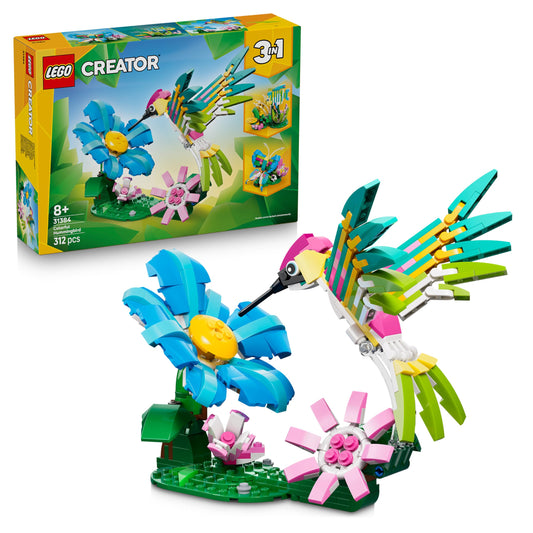 LEGO Creator 3in1 Wild Animals: Colorful Hummingbird - Bird Toy Transforms into a Butterfly or Fish Figure - DIY Room Decor Idea - Creative Gift for 8+ Year Old Girls & Boys - 31384