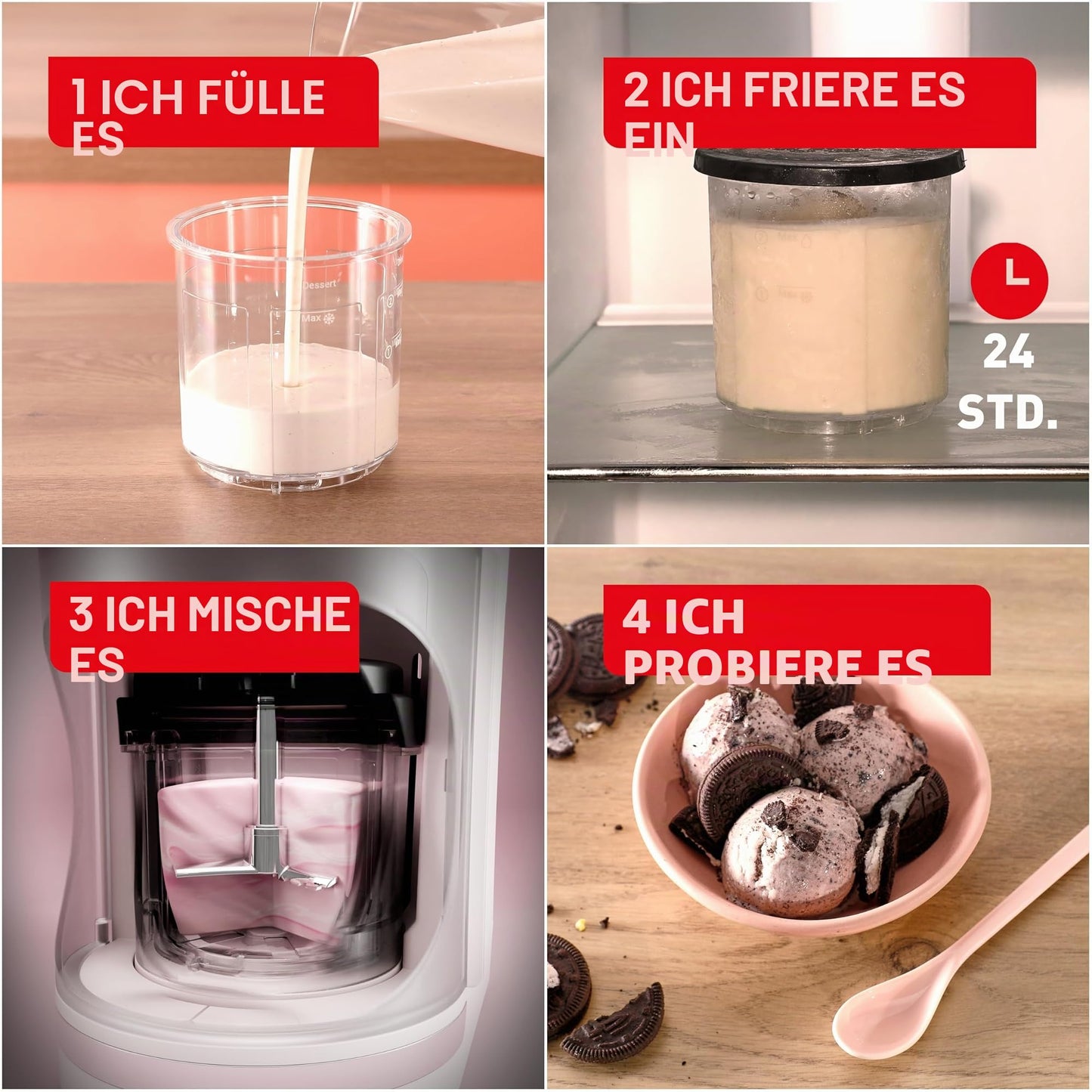 Tefal Dolci ice cream machine - soft ice cream, gelato & sorbet at the touch of a button, 10 programs & 1-step perfector, incl. 3x Tritan cups & ice cream scoop, mix-in function & automatic cleaning program - IG604AE0