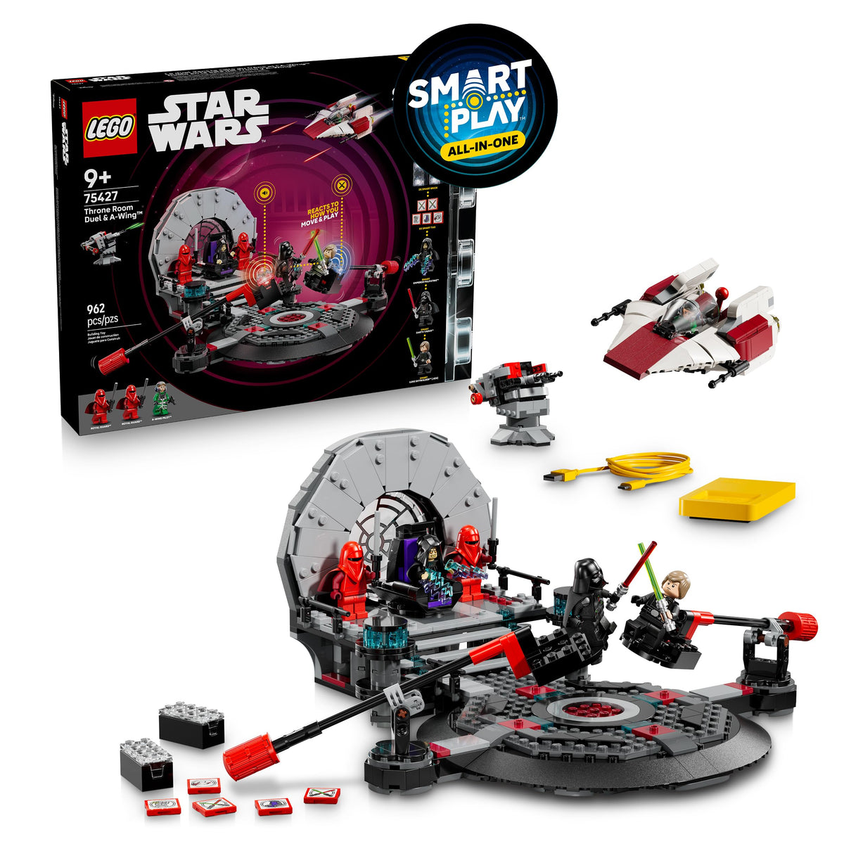 LEGO Star Wars SMART Play Bundle: Setul de duel din sala tronului & Setul A-Wing All-In-One 75427 & Setul compatibil Mos Eisley Cantina 75425 - Jucării interactive - Cadouri pentru băieți și fete de 9+ ani